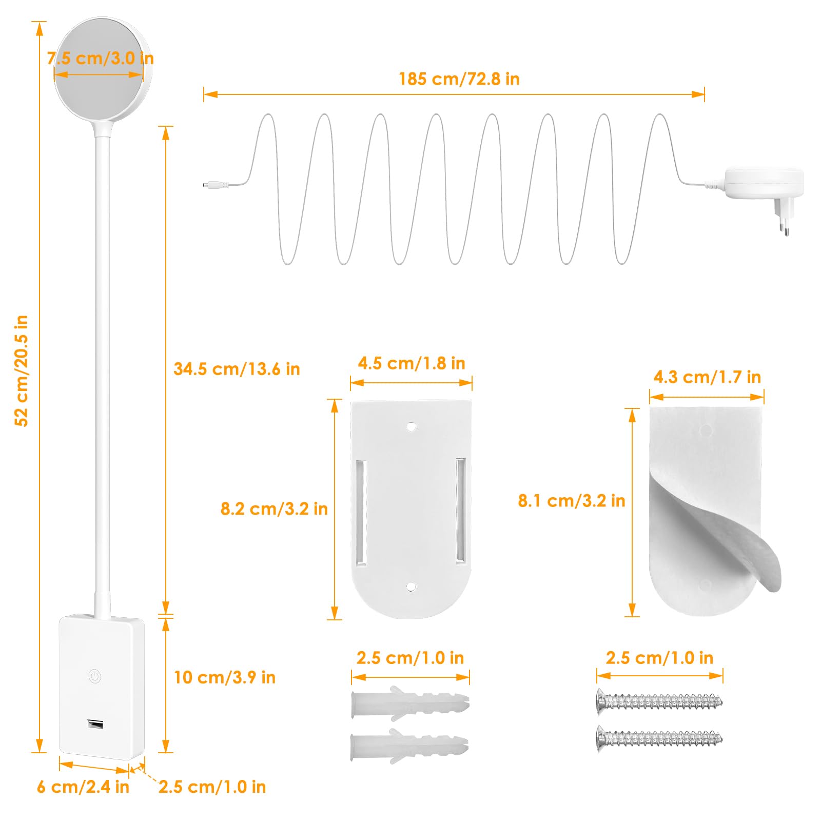ENUOTEK Kinkiet Do Czytania LED Do Sypialni Na Stolik Nocny Z Pilotem, Ścienna Elastyczna Lampa Do Czytania Z Portem USB 5V2A, Stopniowa Regulacja, 3X Kolory Oświetlenia, Timer Automatyczne Wyłączanie