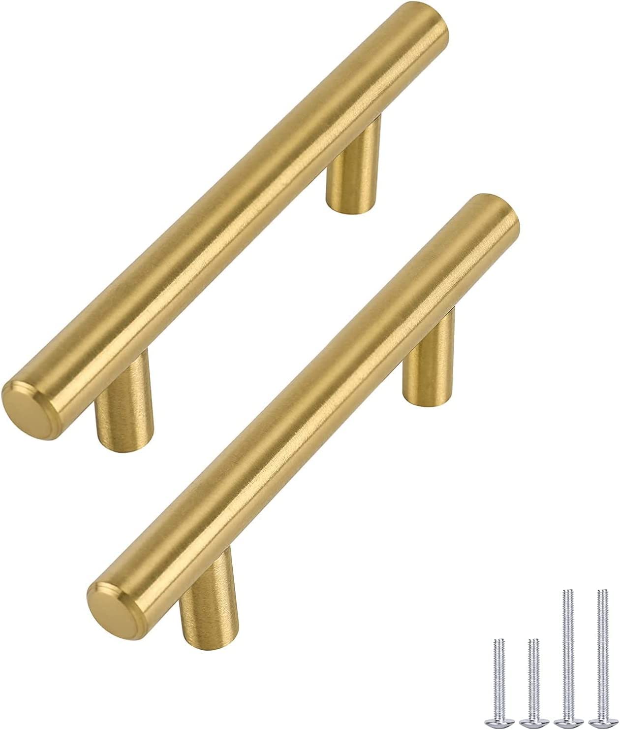 Goldenwarm 10Pack Gold Kitchen Cabinet Handles - 96mm Hole Center Gold Kitchen Cupboard Handles Stainless Steel Drawer Pulls