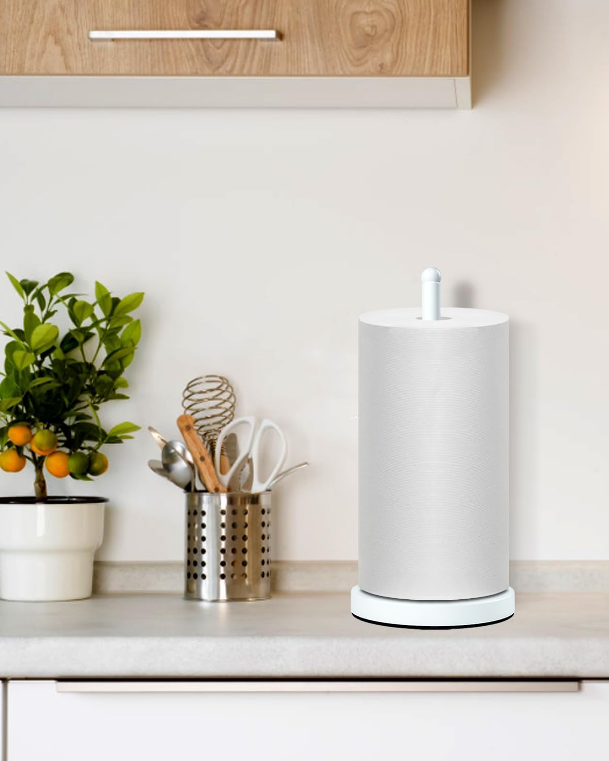 Soporte de metal para toallas de papel, soporte de base resistente, dispensador de rollos para soporte de papel blanco, mesa de comedor, decoración de baño, hogar, encimera, blanco mate (YGC019)