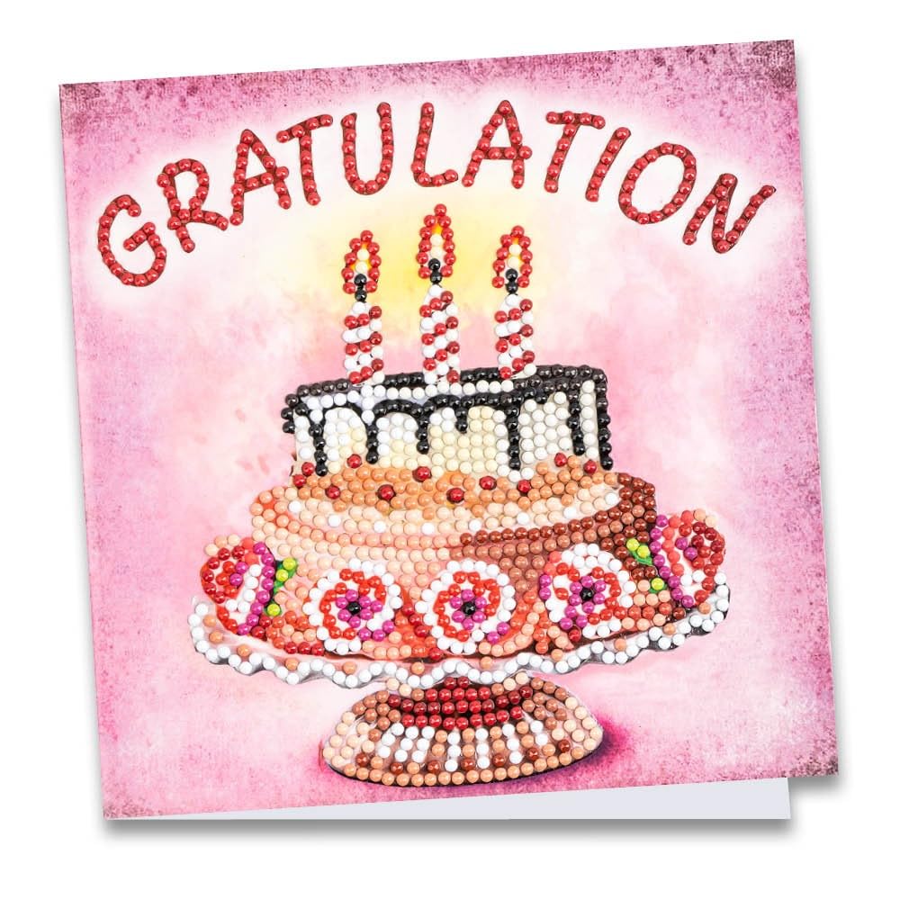 Ideen mit Herz Diamond Painting Greeting Card | 16x16cm | 370gsm | Includes Envelope & Tool (Birthday Cake)