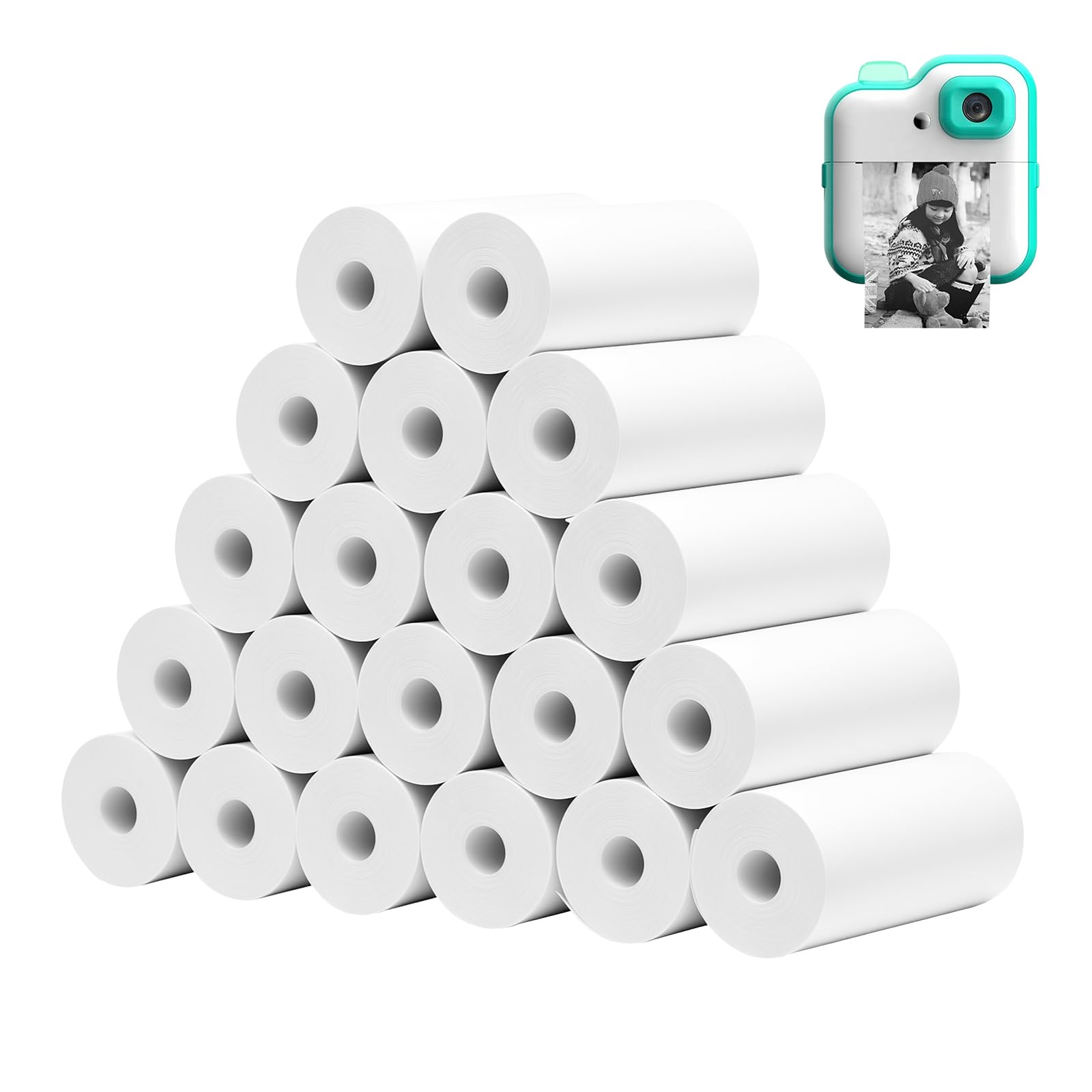 20 Rollo Papel Camara Fotos Infantil, Papel de Impresión Térmica de 57 x 25 mm, Papel Térmico Resistente al Agua y al Aceite con Retención de Color de Larga Duración