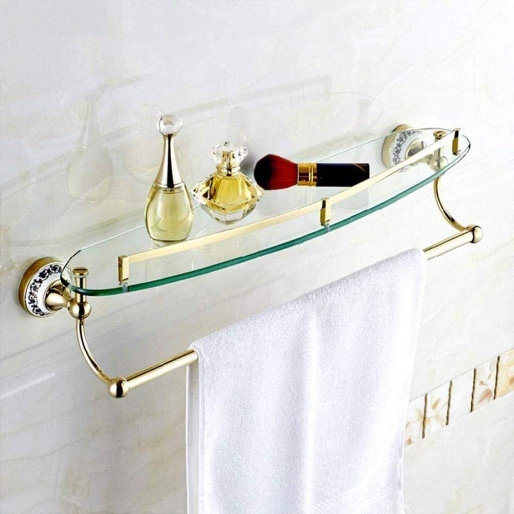 USZWBY Tempered Glass Shelf Bathroom Shelf Bathroom Glass Shelf Wall Mounted 1 Tier Bath Organizer Shelf Cosmetic Bracket