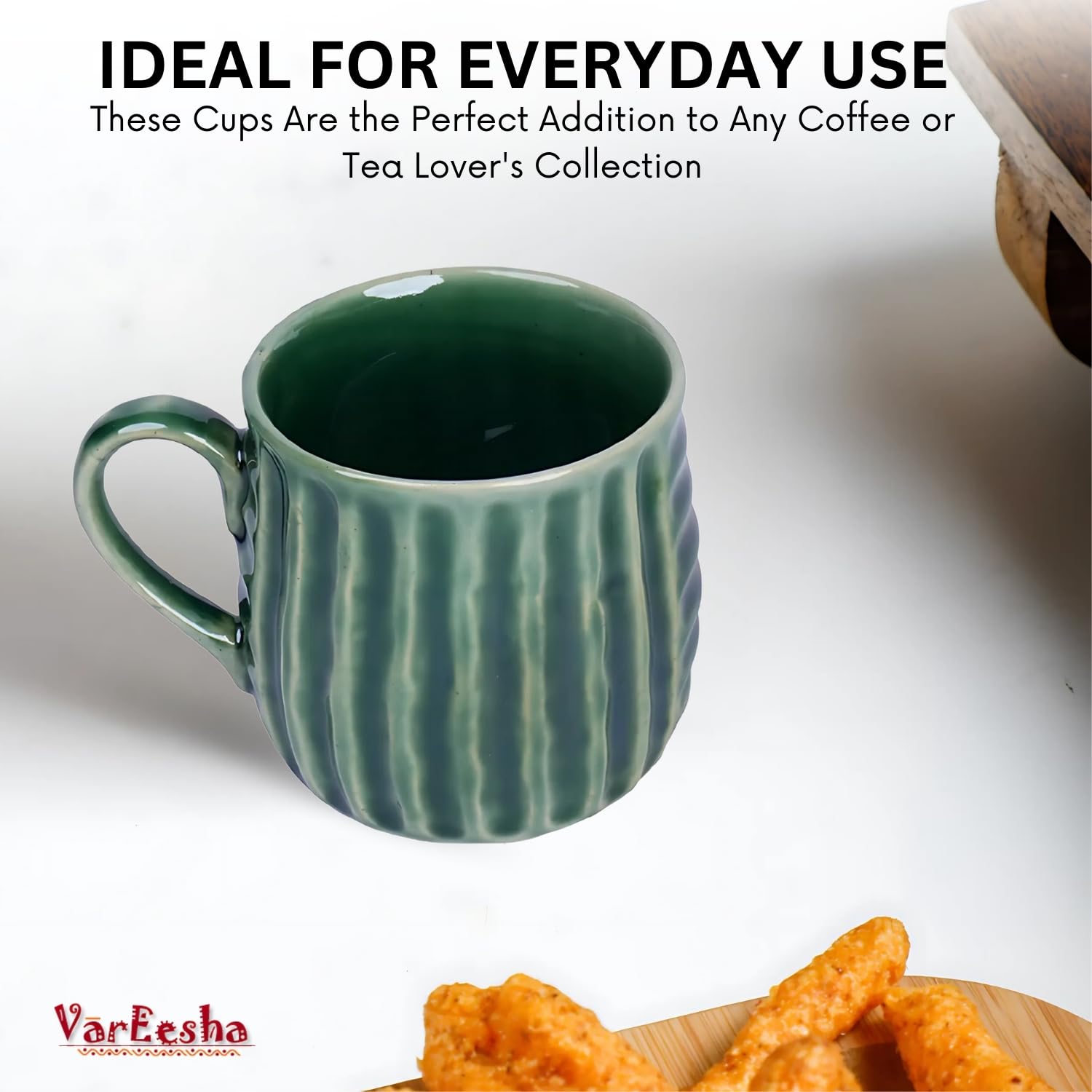 VarEesha Hand-Made Copper Green Ceramic Coffee Mugs Set of Six|Tea Cups Set of 6 | Microwave Safe Dishwasher Safe | Lead Free 4
