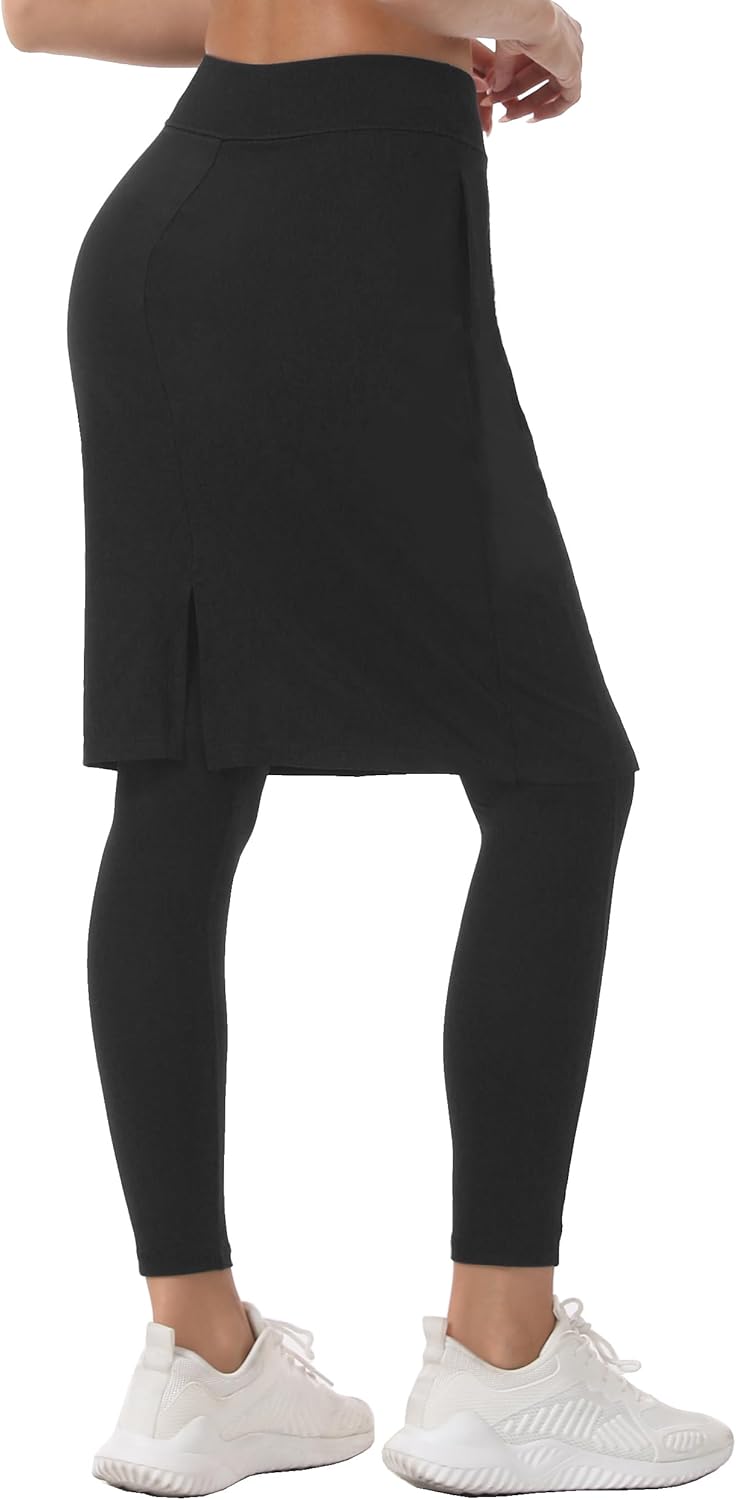 HOKOYI Women 23" Athletic Knee Length Skirt with Full Leggings Attached Pockets Workout Modest Skirted Capris - Image 4