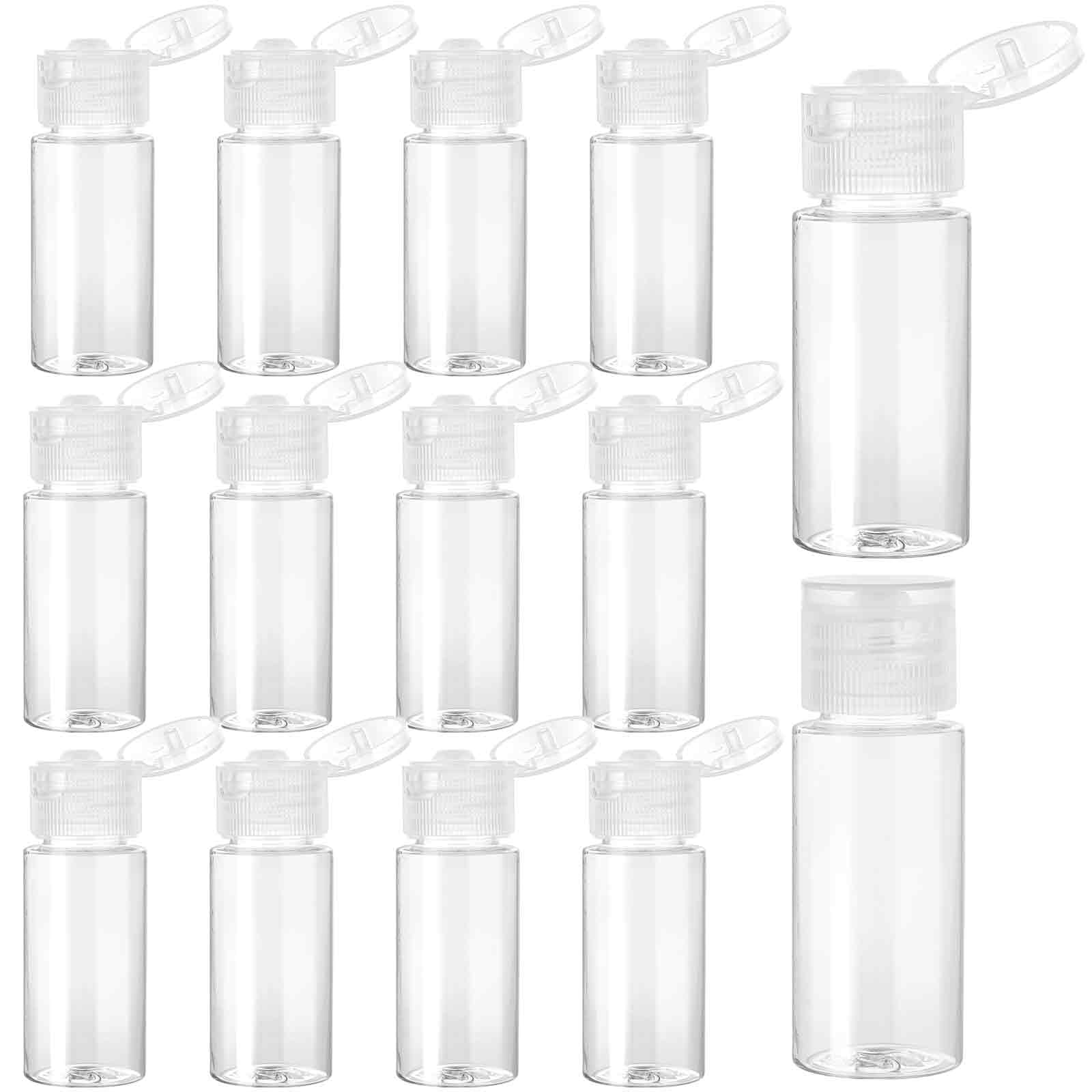 KALIONE Travel Size Make up Sample Containers, 12 Clear Plastic Mini Travel Bottles, 1/2 Oz, Leak Proof, User-Friendly, Versatile Usage for Travel