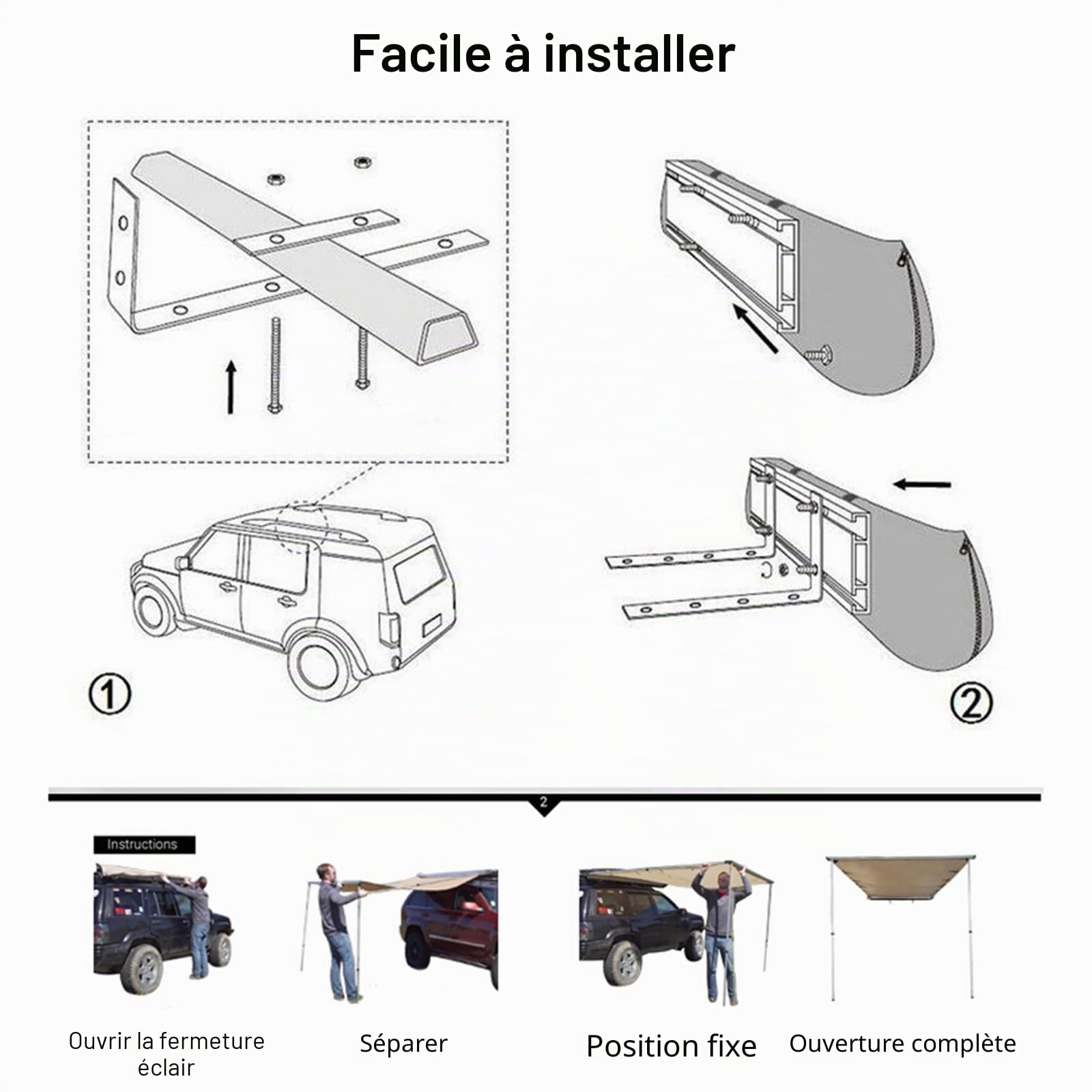 Tentes de Toit Bâche de Camping pour Auvent de Voiture Portable, Auvent Latéral de Voiture Rétractable Extérieur, Auvent de Voiture Polyvalent pour Camping-Car(Size:160x250cm/5.2x8.2ft)