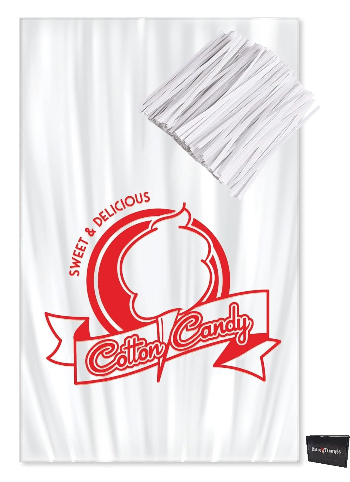 400 Cotton Candy Bags with Ties – 18.5" X 11.5" X .8 Mil Thick Printed Bulk Cotton Candy Machine Supplies | Large Candy Bag Holder | Concession Stand Carnival Candy Bags by Bits N Things