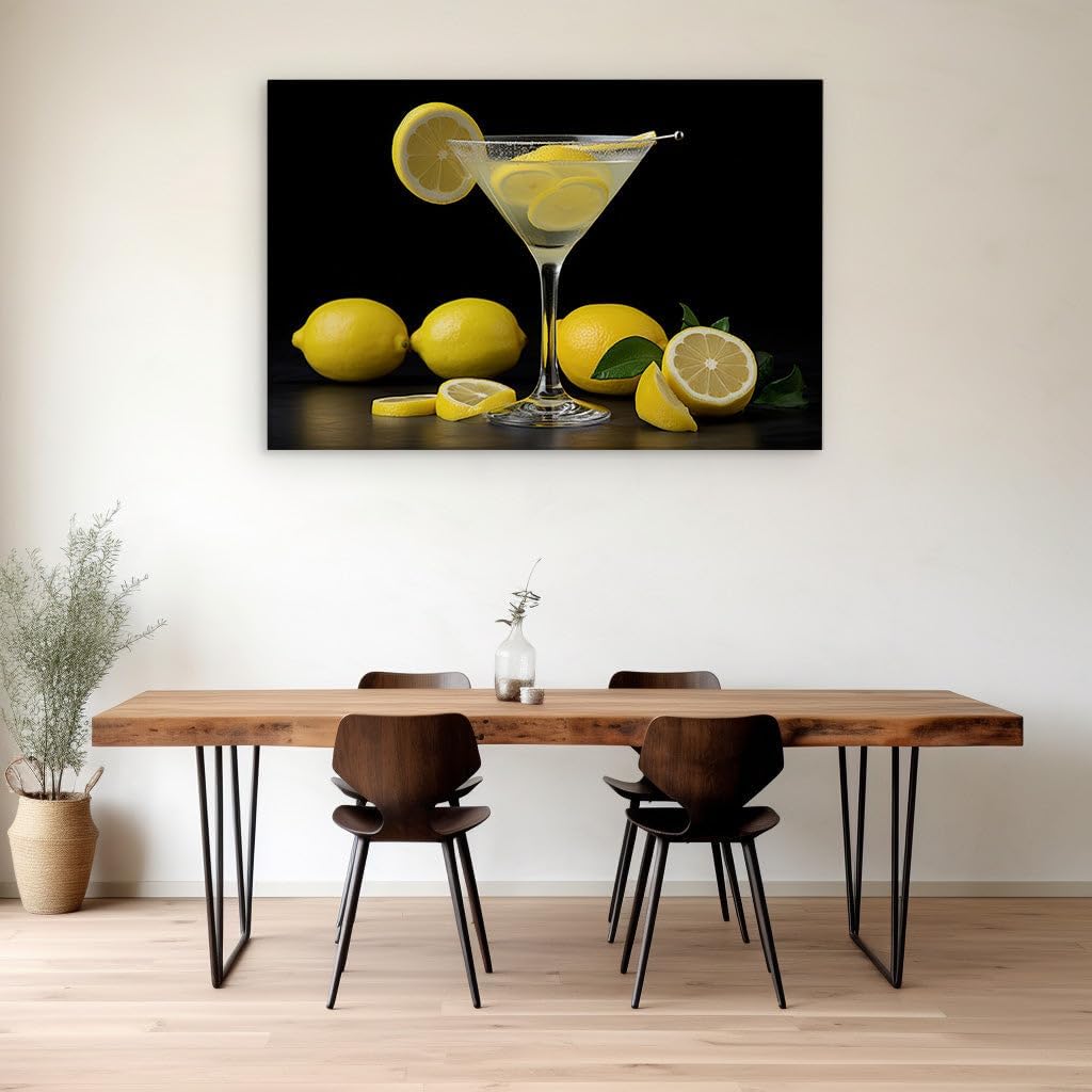 Canvas for Living room. Sipping Sunshine: The Art of Lemon Bliss in a Glass, 27 x 18 inch Canvas Wall Art - Modern Home Decor