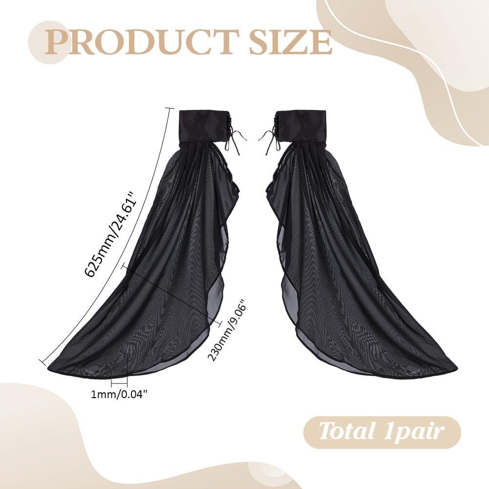 CRAFTYMELODY 1 Pair Women's Long Tulle Opera Gloves Victorian Chiffon Sleeves Arm Cover Glove Gothic Black Polyester Chiffon Detachable Sleeves Garment Costume Accessories for Wedding Dress Party - Image 2