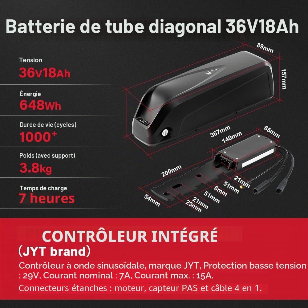 SEASON Ebike Kit de Conversion pour Vélo Électrique 26/27,5/28 Pouces Moteur Arrière 36V 250W 350W Roue Libre avec 36V Batterie 13Ah / 18Ah et Chargeur