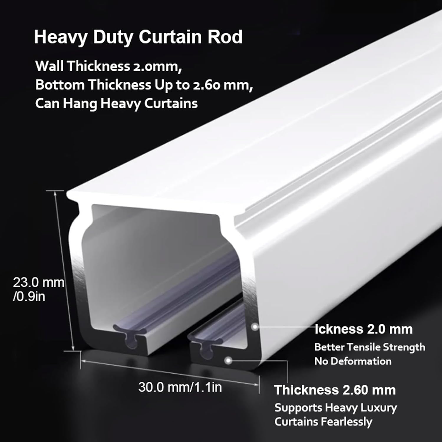 Aluminum Alloy Curtain Track Heavy Duty Curtain Rod Ceiling or Side Mount Curtain Rail System with Accessories for Window(White-top,90cm/3ft)