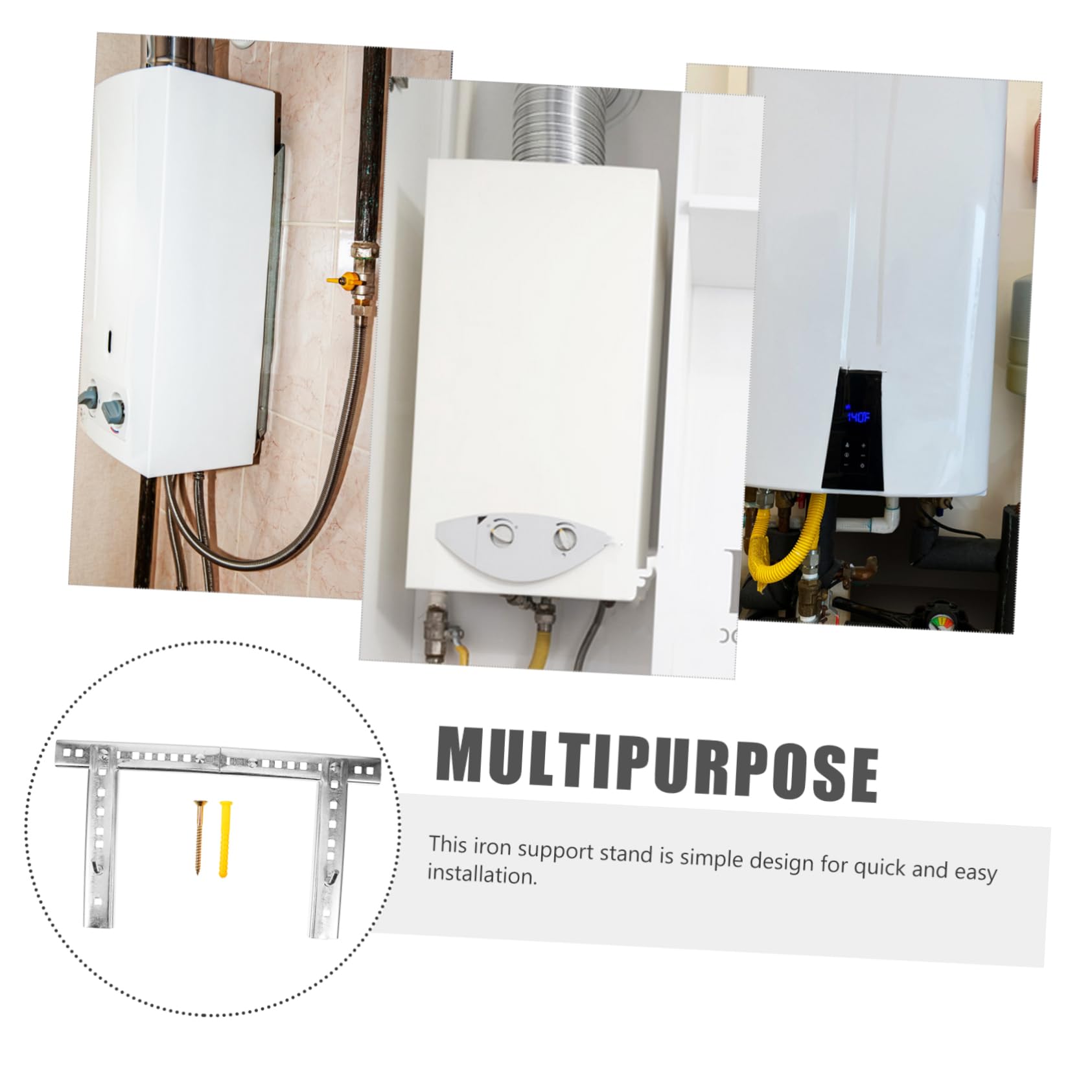 Soporte Metálico para Calentador de Agua de Pared, Hierro, Plata | Colgador para Termo Eléctrico, Compatible Paredes Huecas, Instalación Rápida y Diseño Compacto