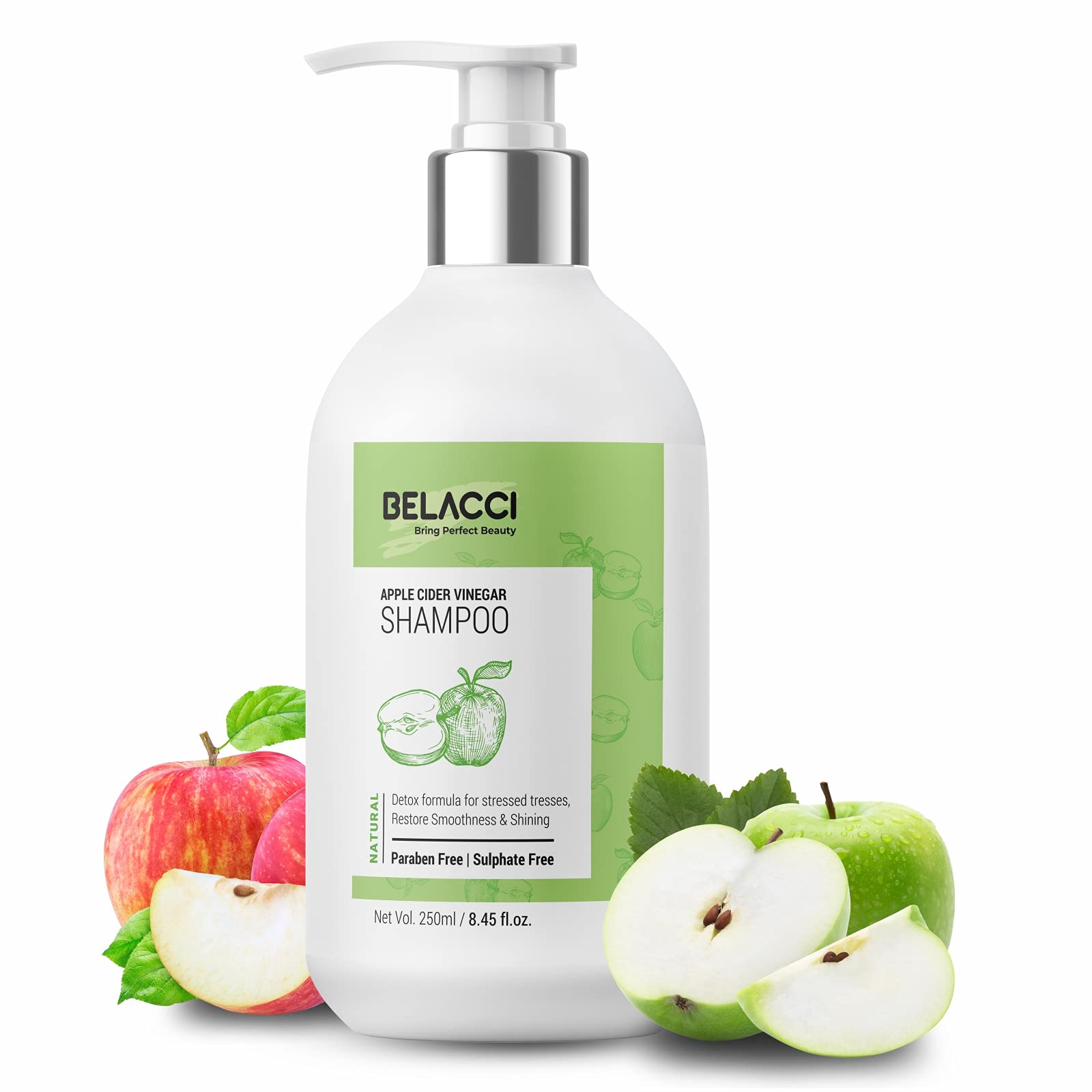 BELACCIBring Perfect Beauty APPLE CIDER VINEGAR SHAMPOO Detox Formula For Stressed Tresses, Restore Smoothness & Shining With Enrich Pro Vitamin B5|| Free Paraben & Sulphate(250ml)