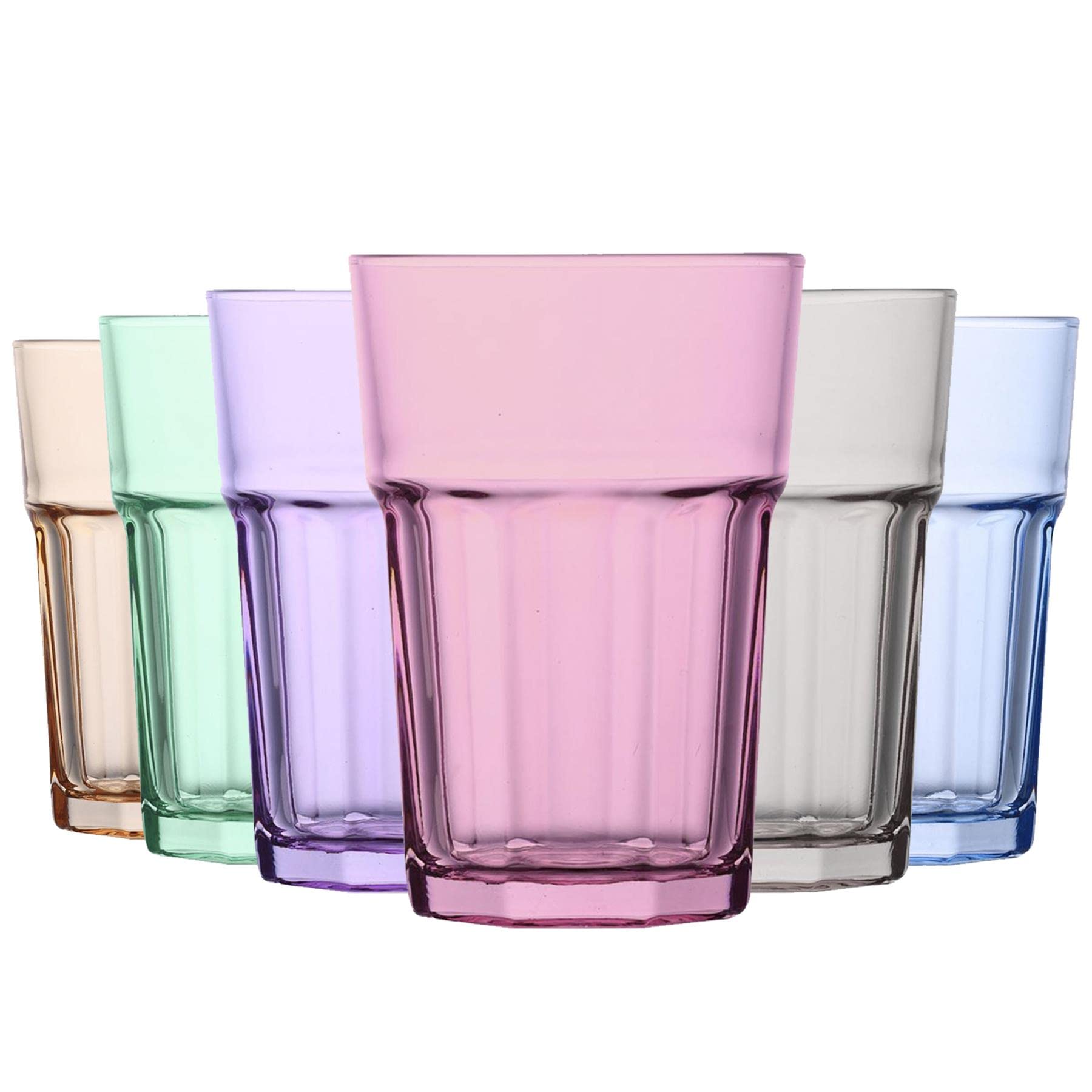LAV 12x Multicolour 365ml Aras Highball Glasses - Tall Hi Ball Glass Water Gin Juice Cocktail Drinking Glassware Tumblers Set