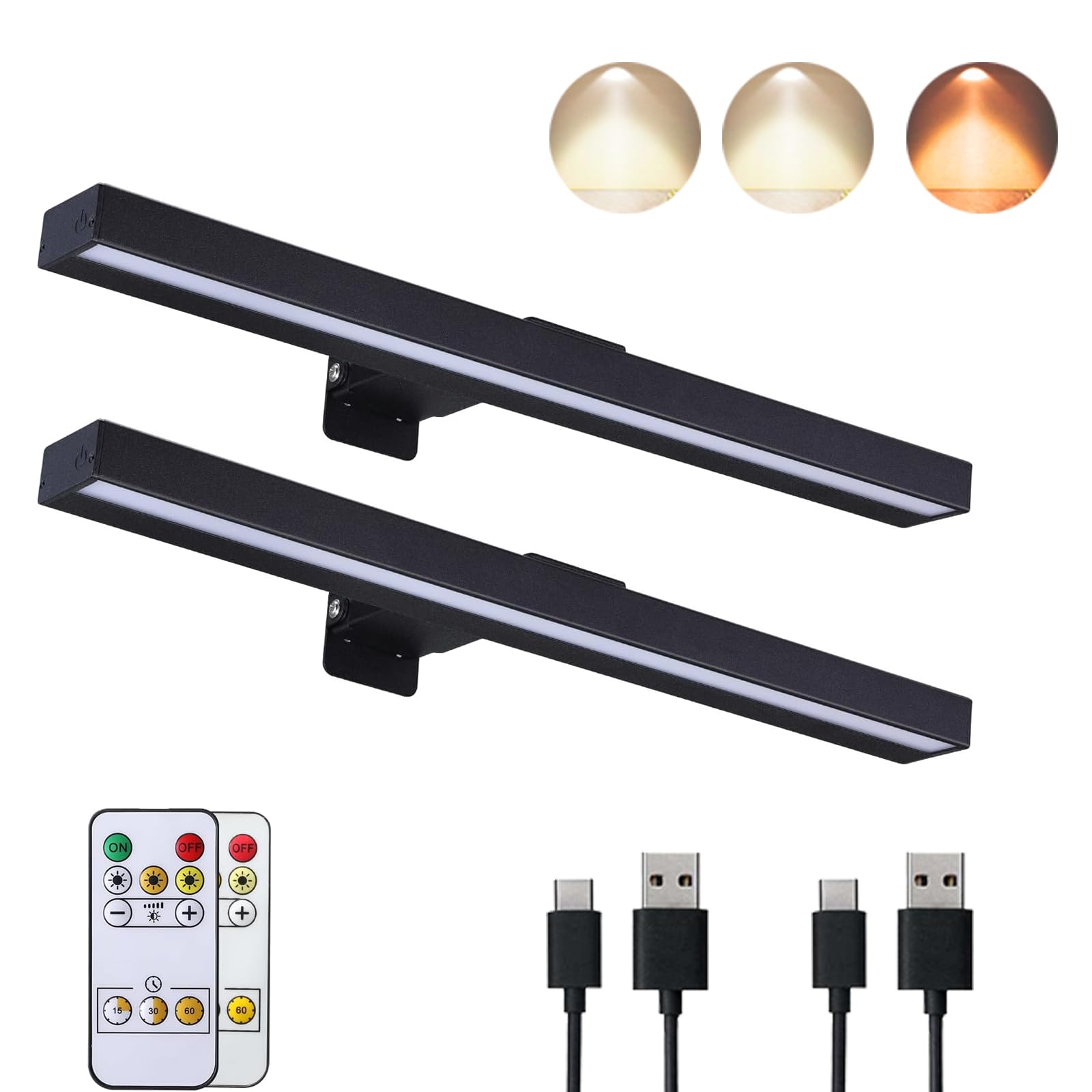 VIGMOJ 2Pack Wireless Picture Light, Dimmable Painting Light with Remote Control