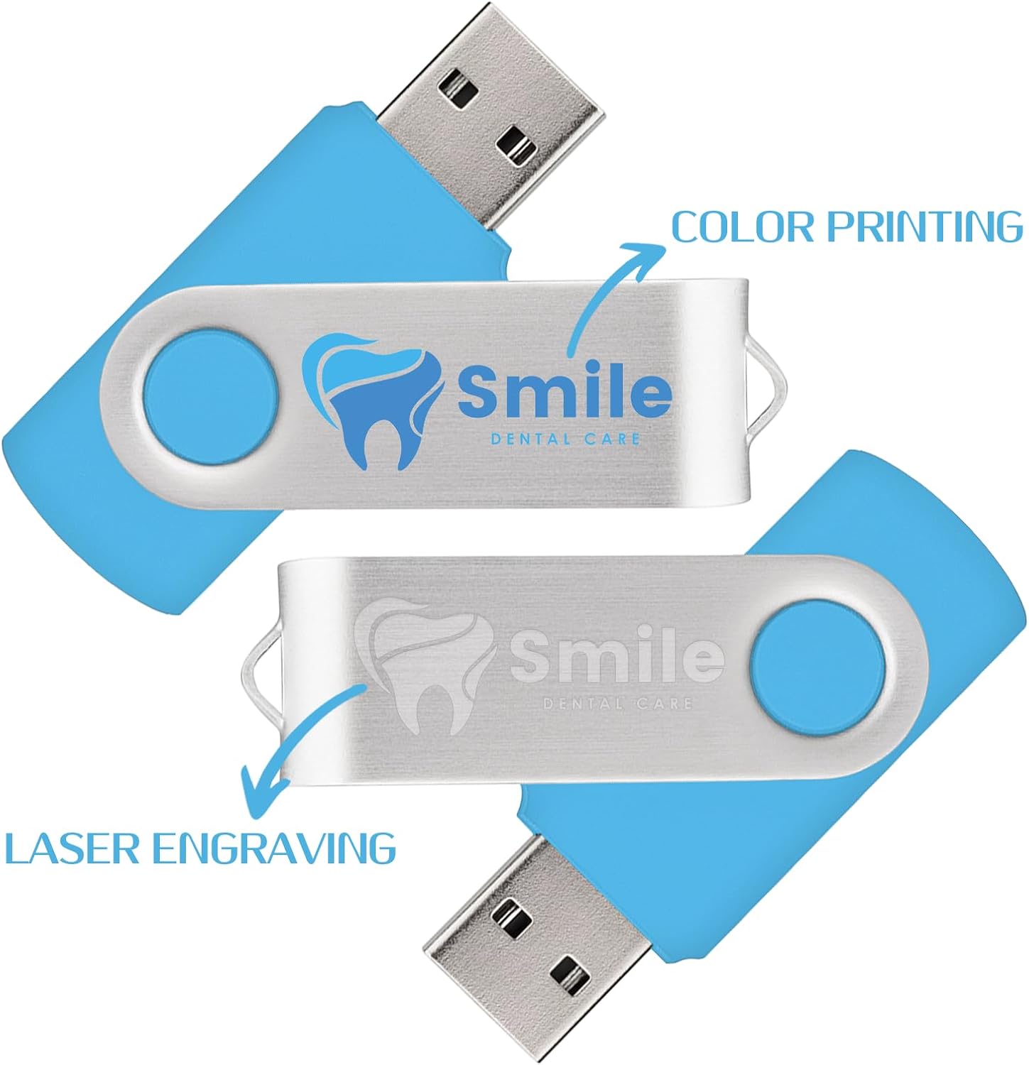 100 Pack Custom USB Flash Drives 4GB USB 2.0,Bulk Personalized Thumb Drives with Logo for Business, Events, Text or Image Printing, JBOS Customized Memory Sticks-Sky Blue