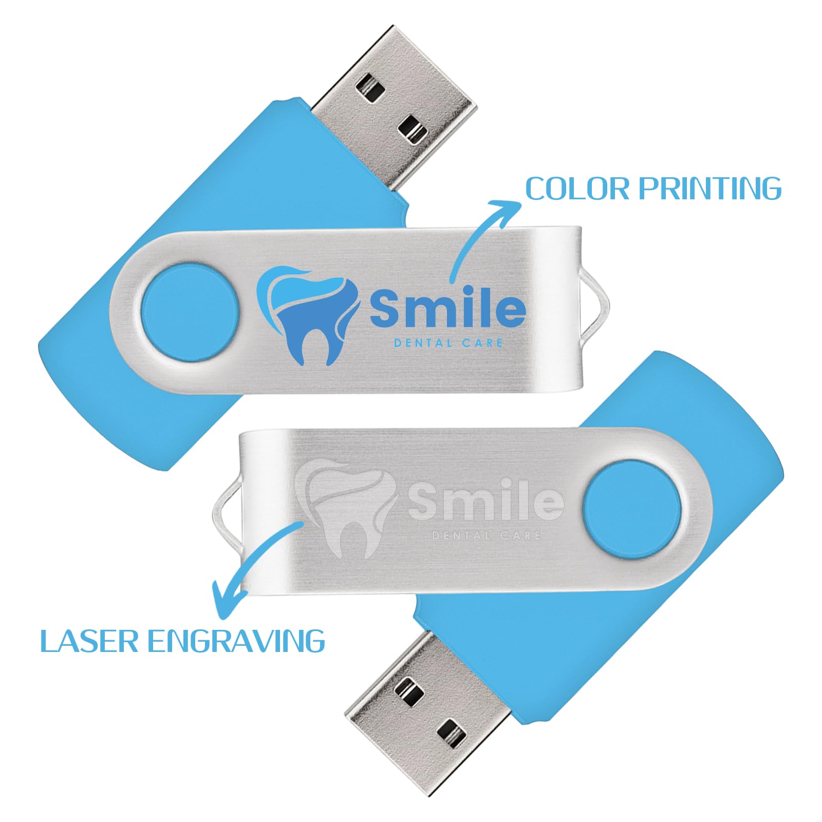 Zestaw 50 niestandardowych pendrive'ów USB 32 GB USB 2.0, spersonalizowane pendrive z logo do biznesu, wydarzeń, drukowania tekstu lub obrazu, niestandardowe karty pamięci JBOS - błękitne