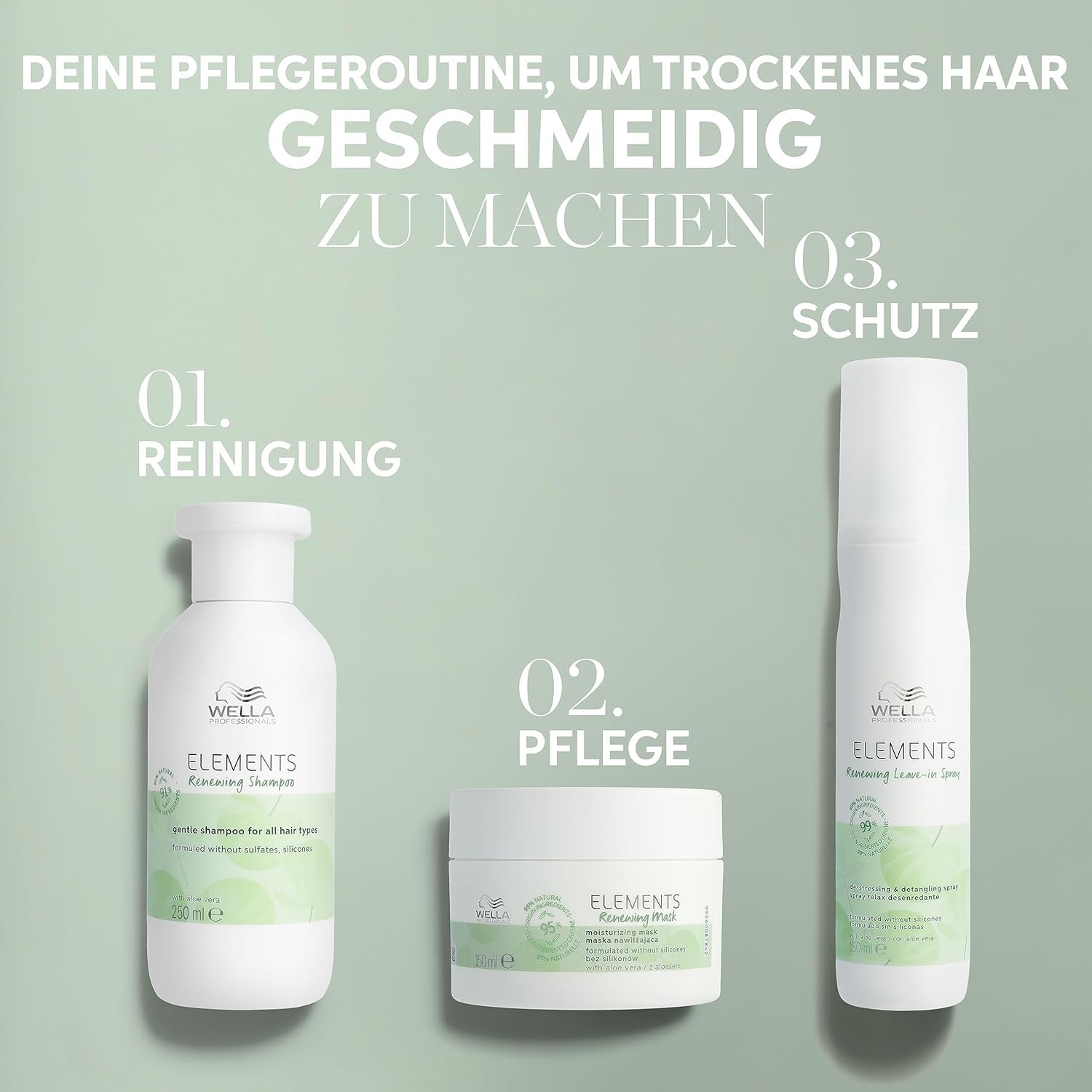 Wella Professionals Elements Vorteils-Set – natürlich beruhigende Pflege für Haar und Kopfhaut – 1 L Shampoo, 1 L Conditioner und 150 ml Haarmaske