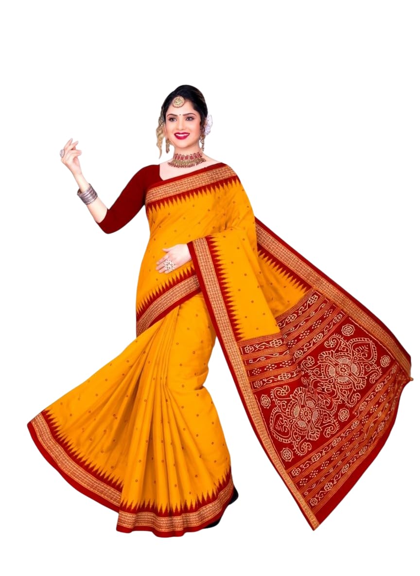 clothnest PURE COTTON SAMBHALPURI SARI FOR WOMEN WITHOUT BLOUSE (YELLOW)-picture-26