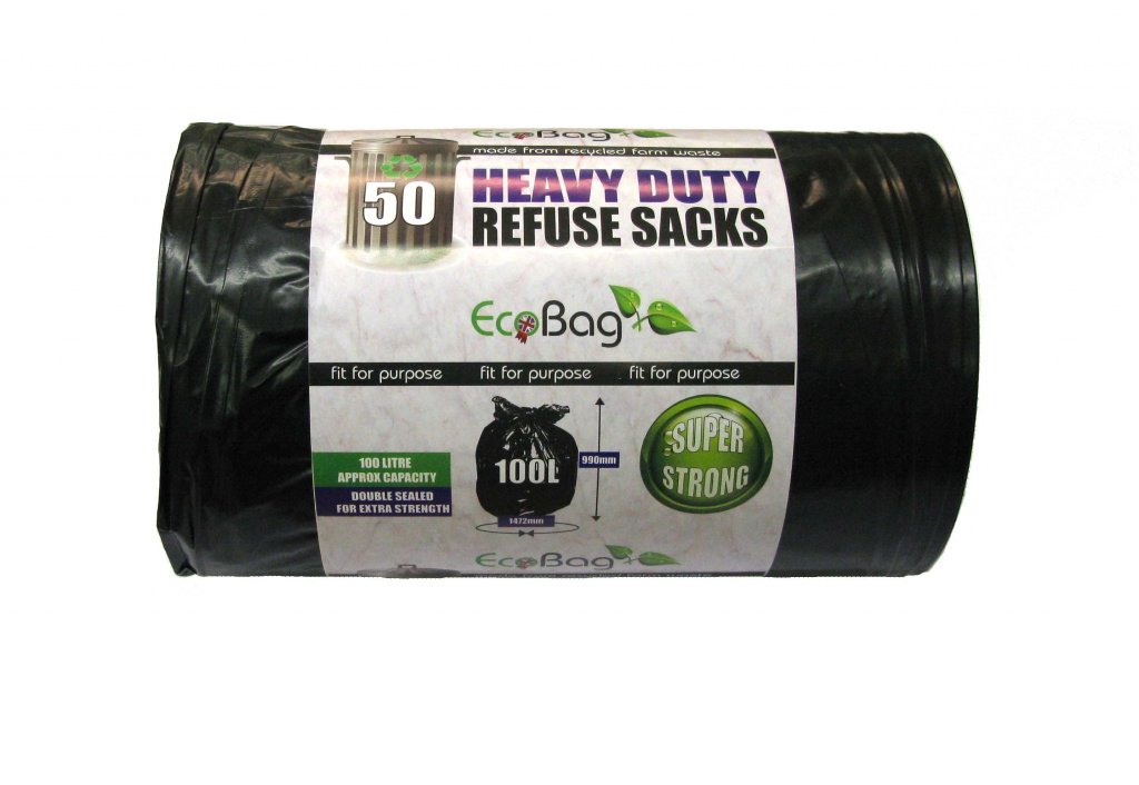 50 Heavy Duty Black Bin Bags Refuse Sacks 100L - Black