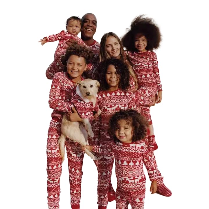TAPITFamily Christmas Pajamas Matching Sets, Classical Christmas Reindeer and Snowflake Patterned Sleepwear, Christmas PJs Long Sleeves Sleepwaear