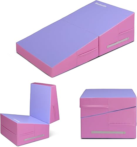 Matladin Tapete de gimnasia inclinado, de 48 x 24 x 14 pulgadas, plegable, con forma de queso, para gimnasia y fitness, para niños y niñas,