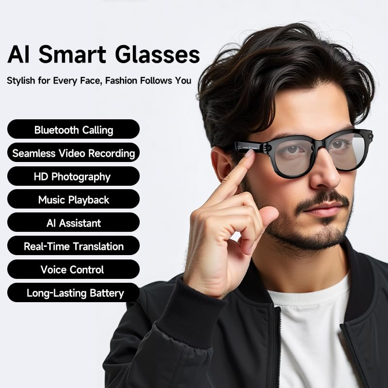 Lunettes connectées IA Bluetooth avec assistant vocal et caméra
