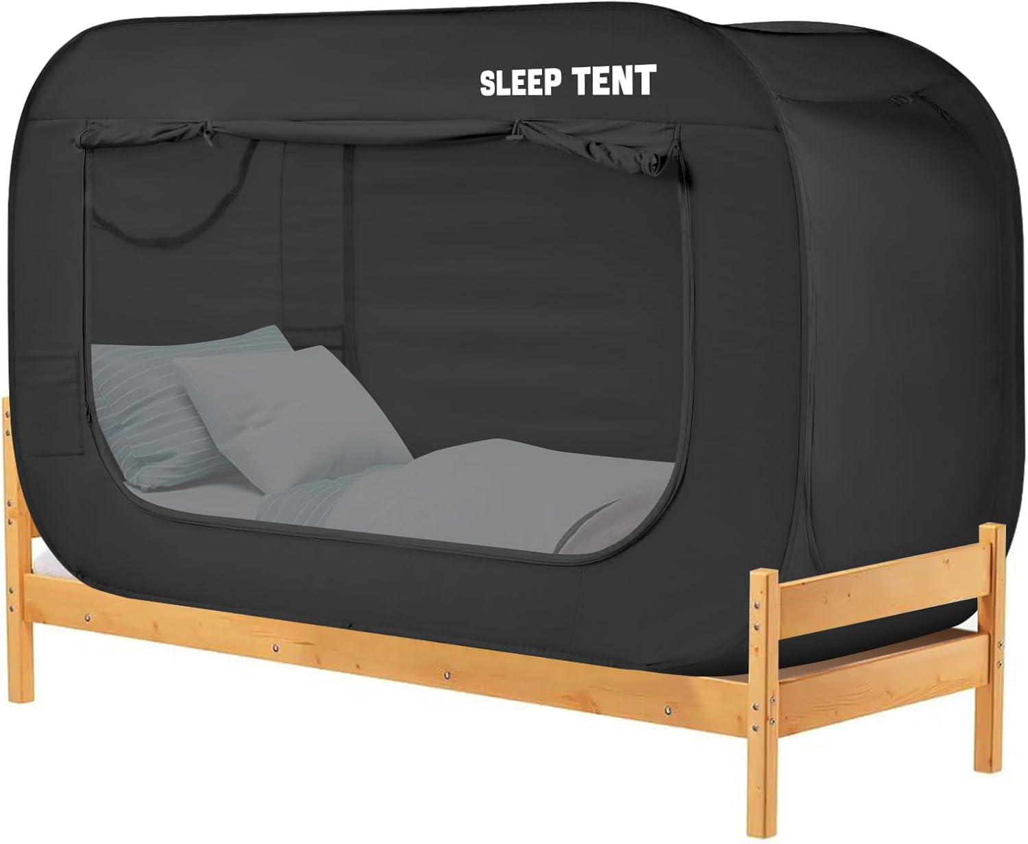 Bed Canopy Bed Tent Dream Tents Privacy Space Twin Size Sleeping Tents Indoor Pop Up Portable Frame Curtains Breathable with Mosquito Mesh Window for Kids and Adult (Mattress Not Included) Black