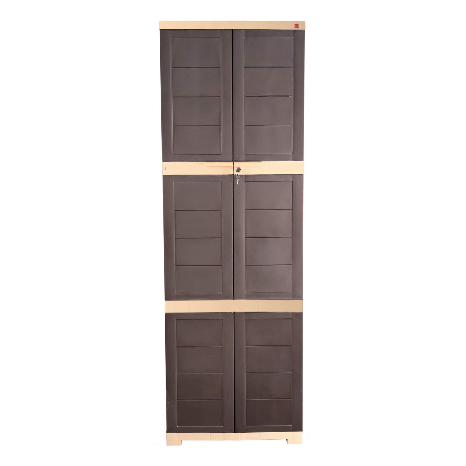 CelloNovelty Large Plastic Cupboard with Lock - Brown and Beige