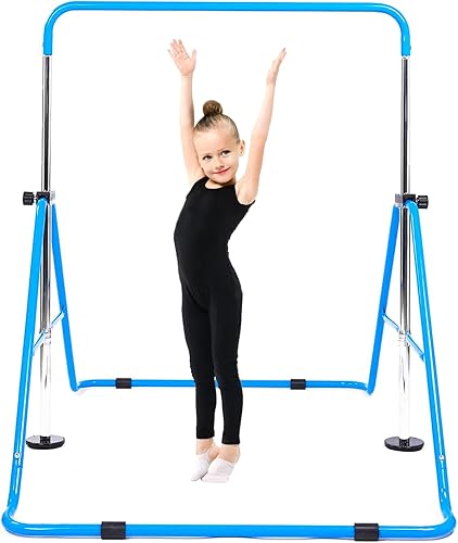 Barra de gimnasia para niños, equipo de gimnasia de altura ajustable para niños de 3 a 8 años, barras plegables de gimnasia para entrenamiento