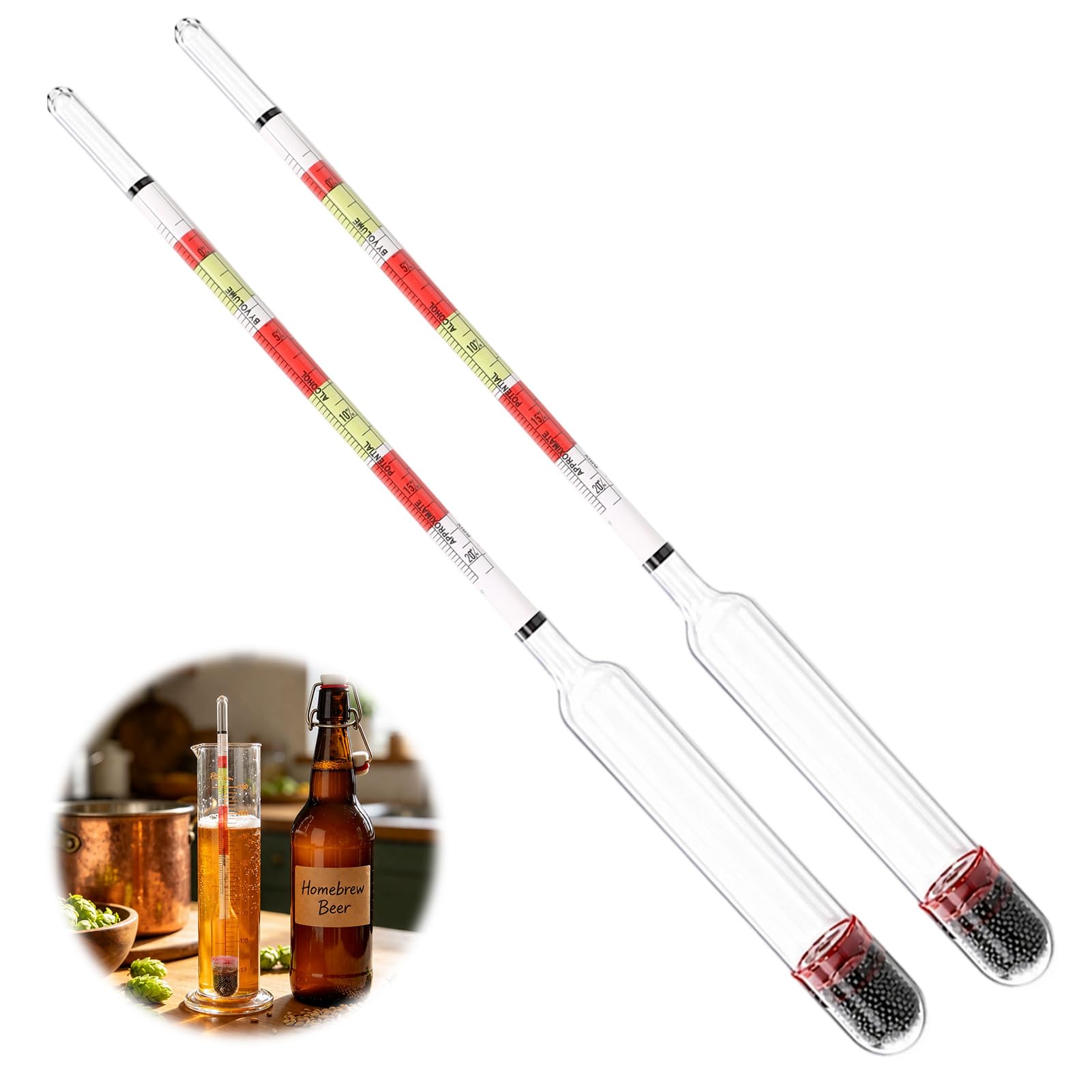 2PCS Hydrometer Alcohol Meter for Home Brew Equipment with Triple Scale