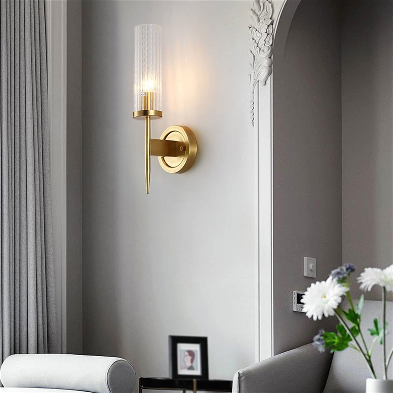 Lámpara de pared Lámpara de pared de cabecera de dormitorio de lujo ligero Cobre Lámpara decorativa moderna simple Iluminación interior Pantalla de vidrio Luz de Pared