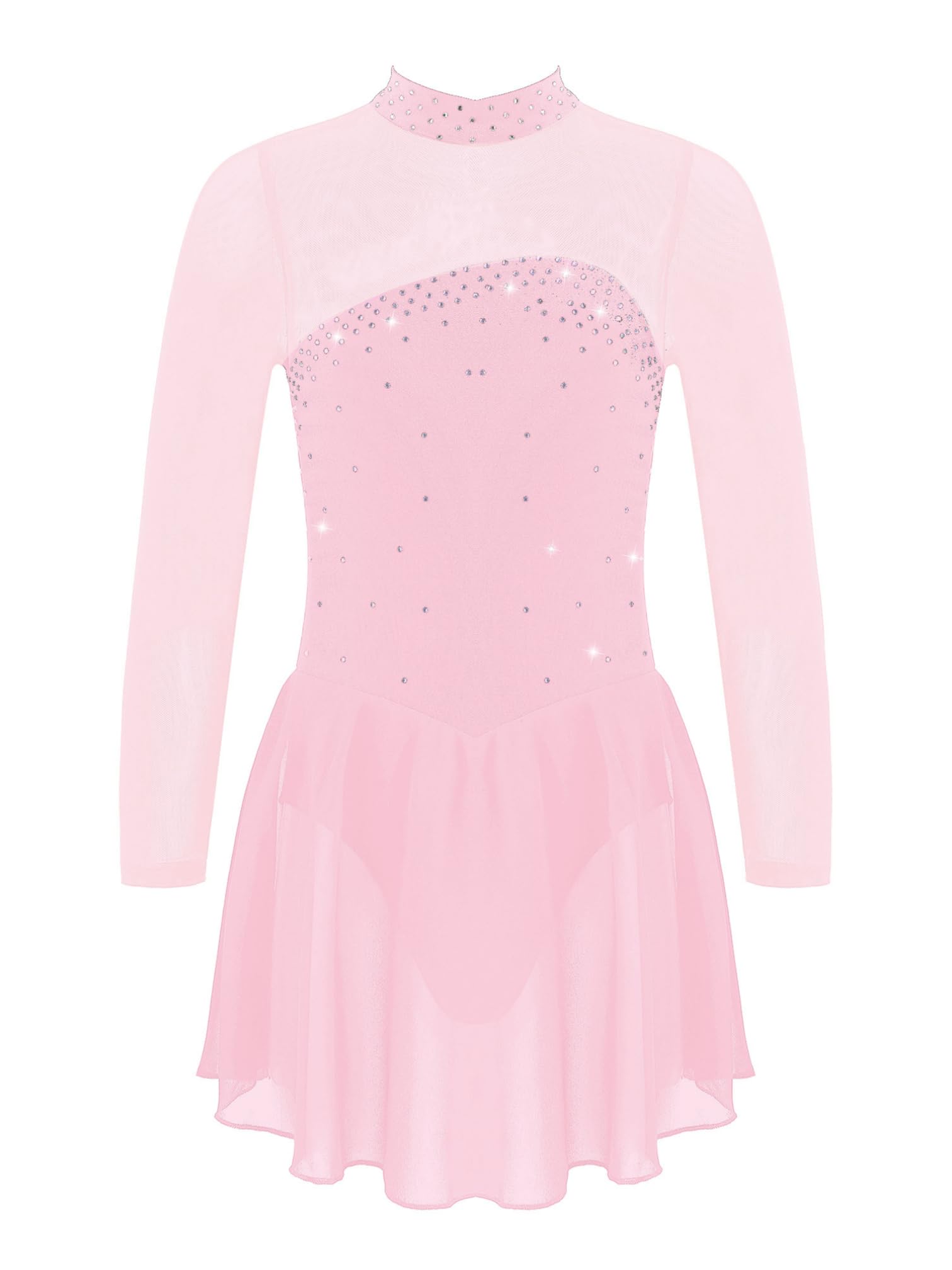 MSemis Vestido Patinaje de Manga Larga para Niña Leotardos de Danza Maillot con Falda Gimnasia Rítmica con Pedrería Brillante Disfraz de Bailarina 4-16 Años — view 25
