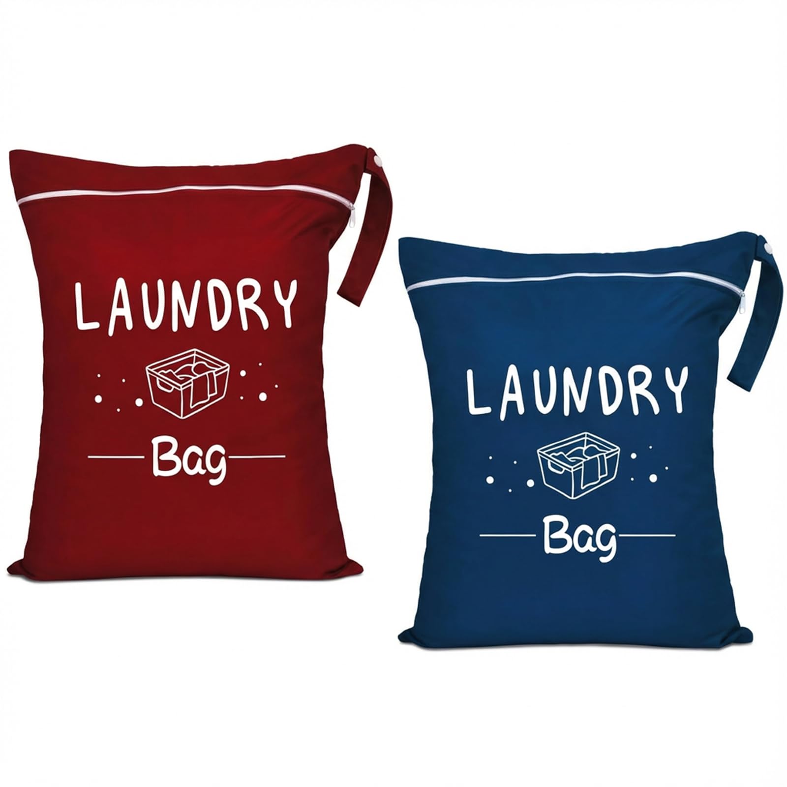 2 Pcs Large Travel Laundry Bags 55X45CM, Waterproof Washing Bags for Laundry with Zipper & Handle, Reusable Dirty Clothes Bag for Travel, Gym, Camping, Dorm, Swimming Pool (Claret-Navy Blue)