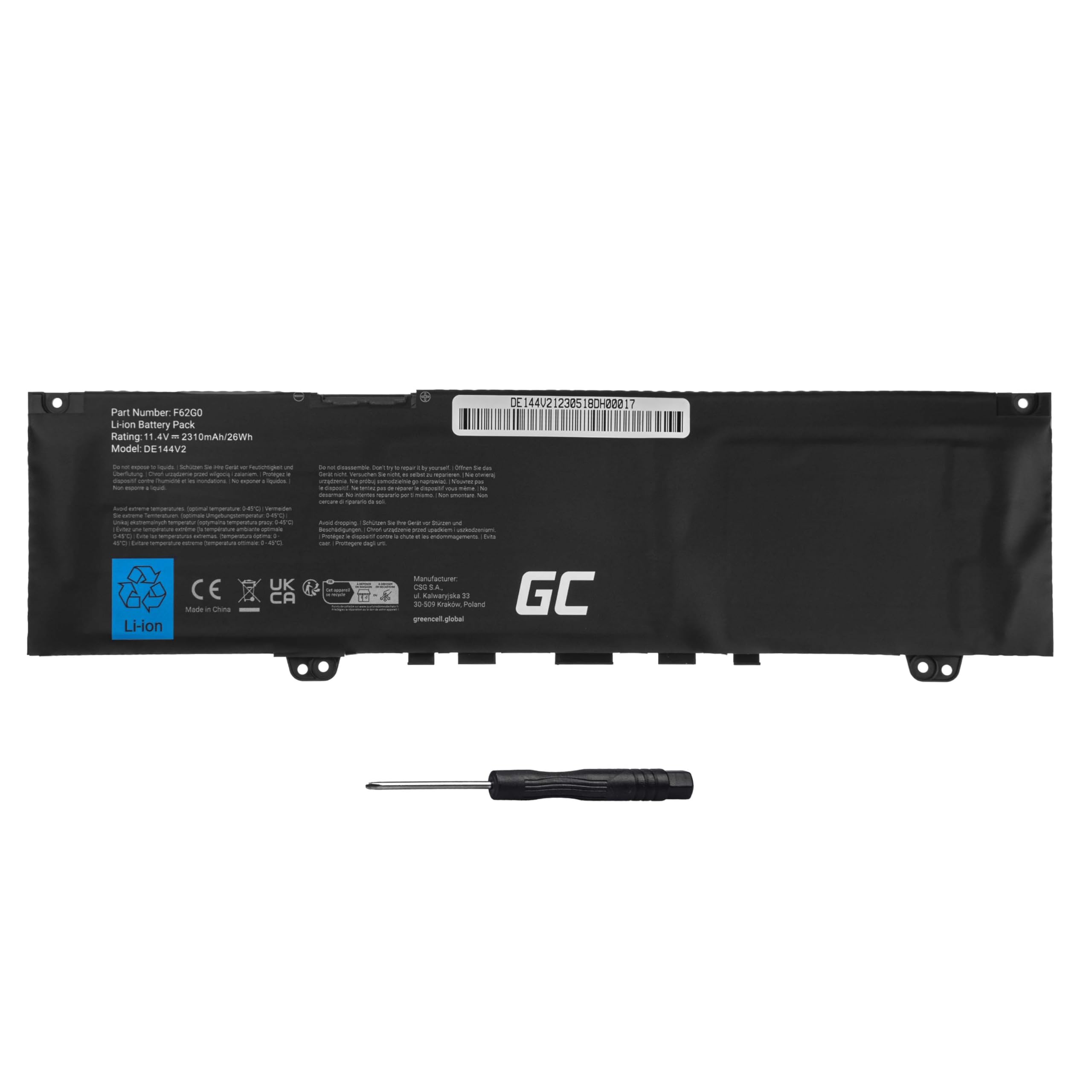 Green Cell F62G0 F62GO 39DY5 0TXWRR TXWRR - Batteria per notebook Dell Inspiron 13 5370 7370 7373 7380 7386 Vostro (2200 mAh 11,4 V)