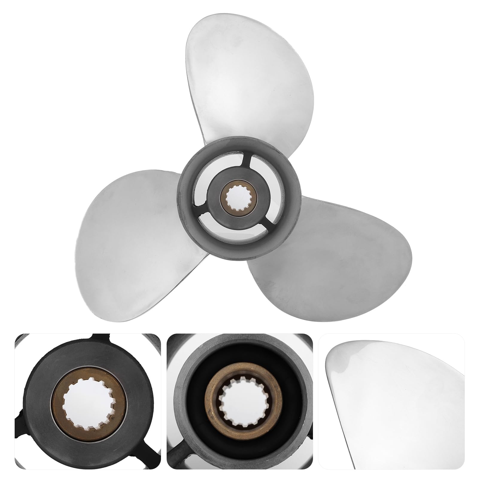 Elica Fuoribordo a 3 Pale in Acciaio Inox, 14 Spline, Scatola Ingranaggi da 2,5" - Adatta per Motori da 9,9-20 CV