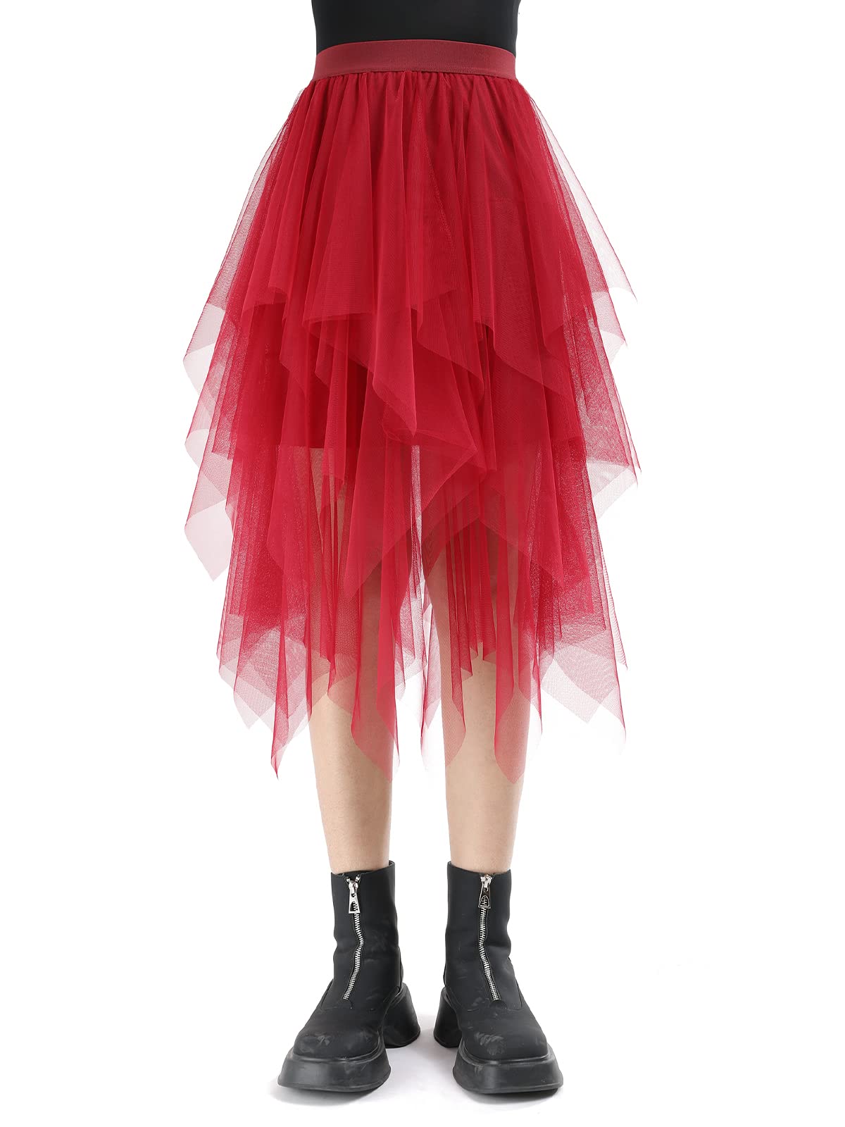 Tüllrock Damen Lang 80CM Elastische Tüll Rock Unregelmäßiges Netz Täglich, Abschlussball, Party