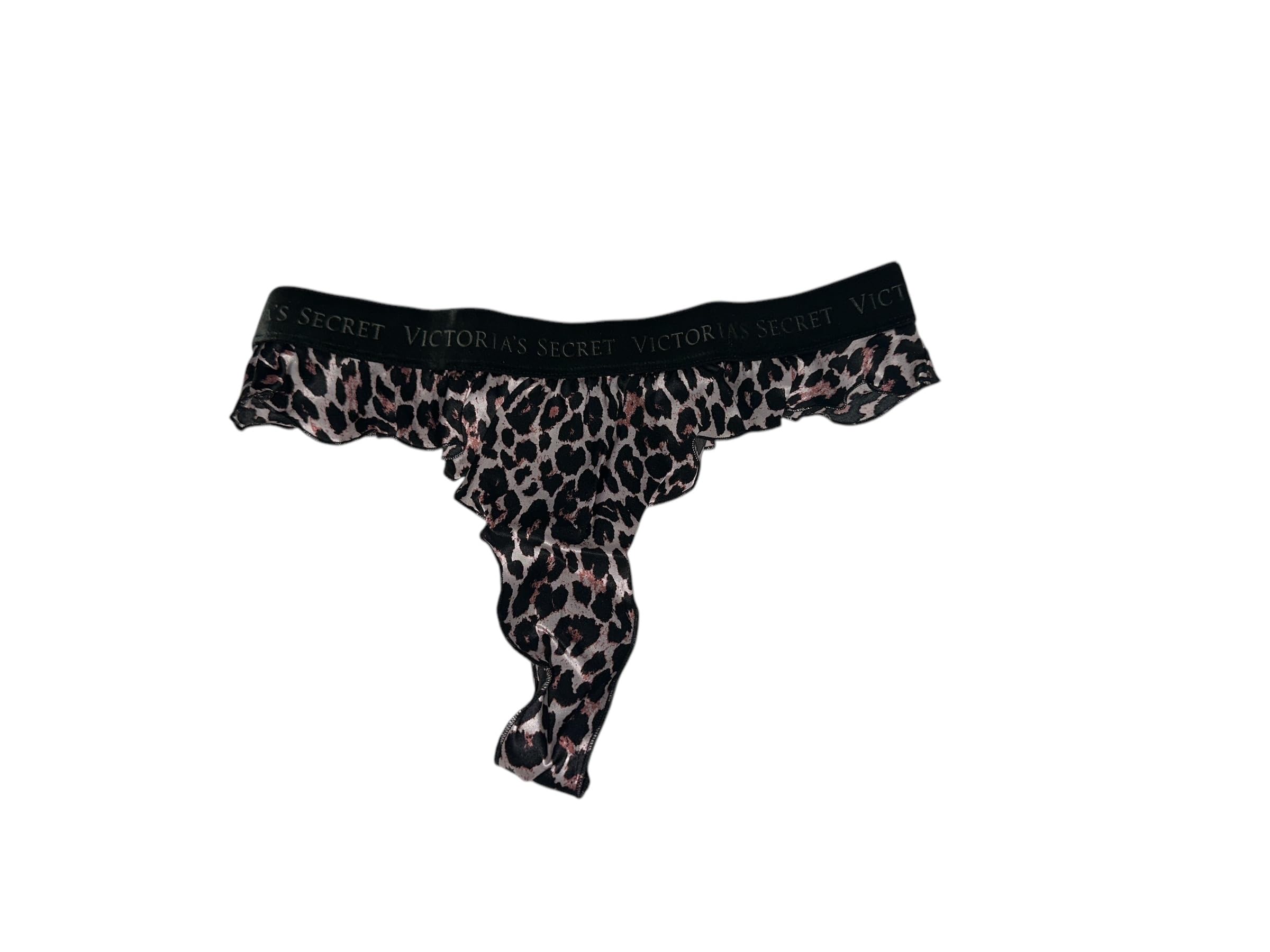Victorias Secret Leopard Print Silk Thong Panties Size X-Small Ruffles Logo Washable