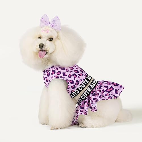 Miniatura 2 de CuteBone Vestido deportivo de dos piezas para perros Athleisure con estampado de leopardo, falda rosa para cachorros, ligera, para perros pequeños,