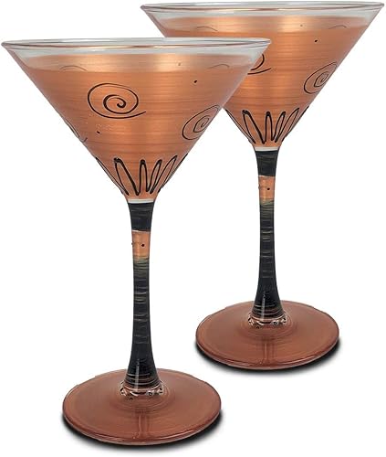 Juego de 2 vasos de Martini pintados a mano, colección Toscana Sunset - Cristalería pintada a mano por artistas estadounidenses - Copas de Martini