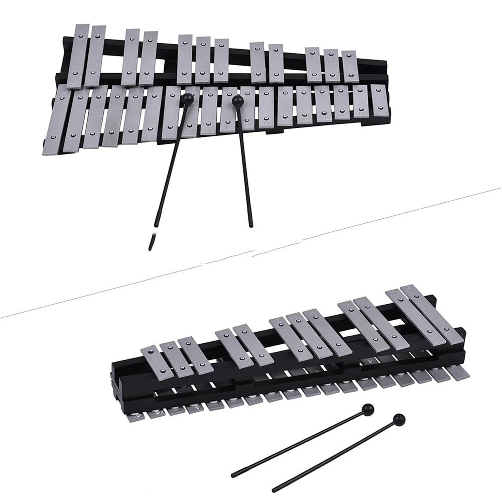 Ksylofon Składany 30-nutowy Ksylofon Glockenspiel Drewniana Rama Pręty Aluminiowe Perkusyjny Instrument Muzyczny Z Torbą Do Przenoszenia