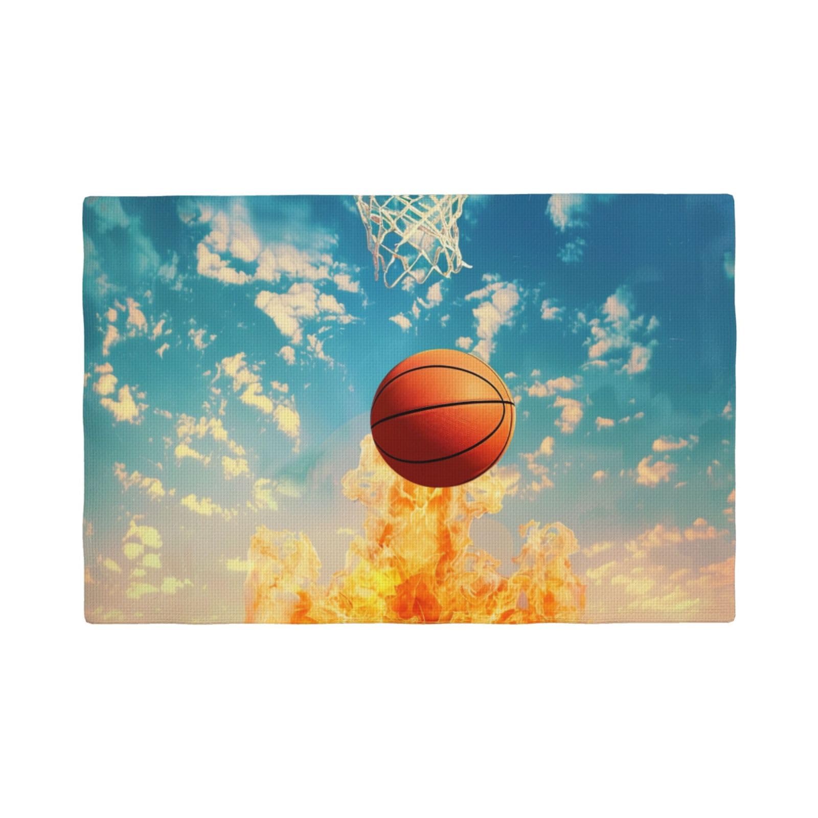 Basketball Print Placemats Set, Heat Resistant Washable Placemat 12x18in Table Mats for Party Kitchen Dining Table Decoration Indoor Outdoor, Six Piece