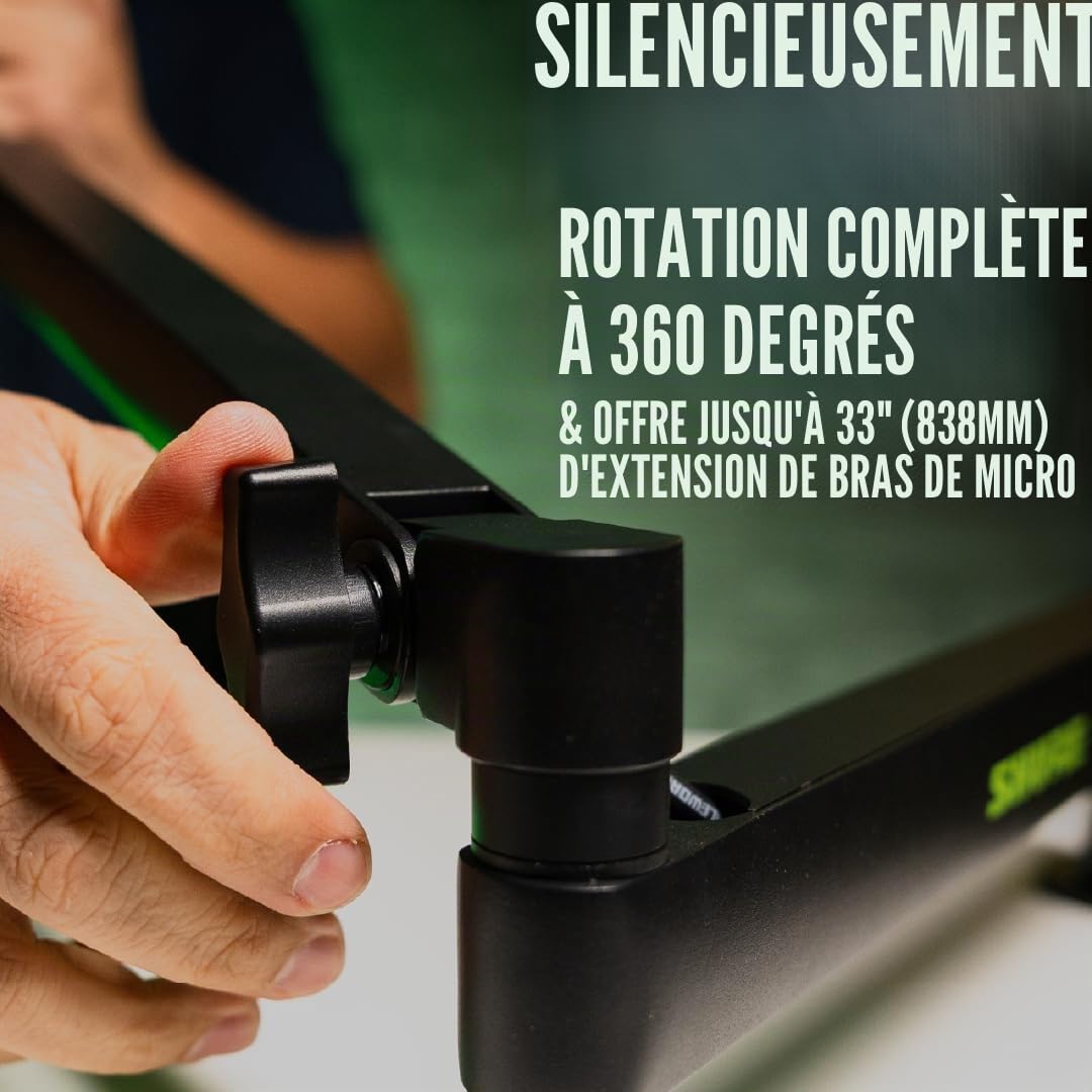 Shure by Gator Support de micro de bureau à profil bas de qualité supérieure ; entièrement réglable pour baladodiffusion, et configurations de bureau à domicile (SH-BROADCAST2)