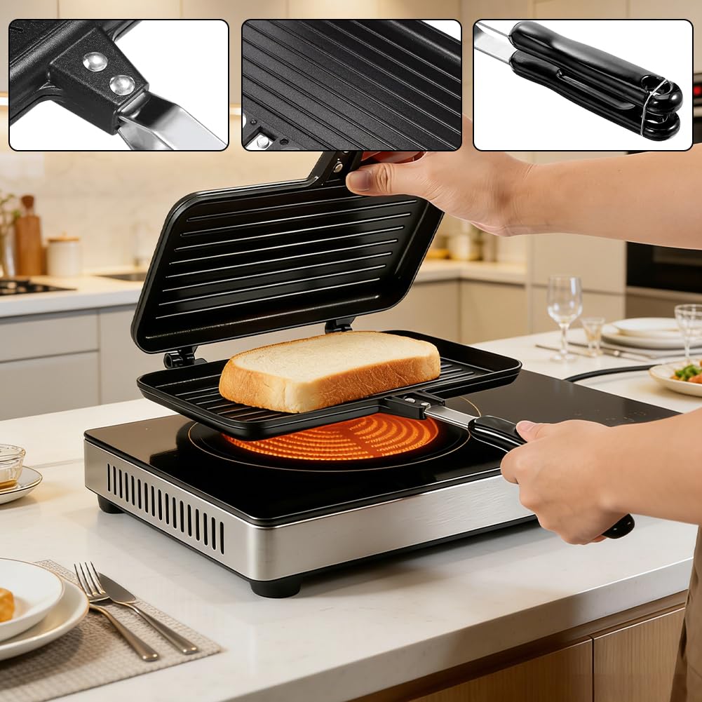 Sandwichmaker - Tostapane da campeggio, double face, in alluminio, per la cucina, la colazione