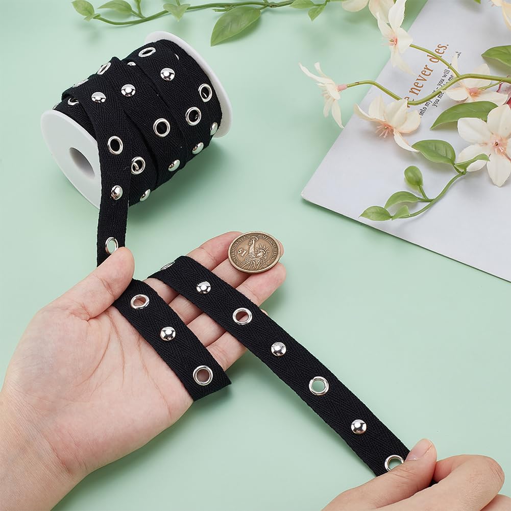 PH PandaHall 9m Black Grommets Trim Eyelet Trim Cotton Eyelet Grommet Tape 20mm Eyelet Twill Trim Flat Grommet Trim with 6mm Eyelet Rings for Sewing Garment Choker Crafts Making - Image 3