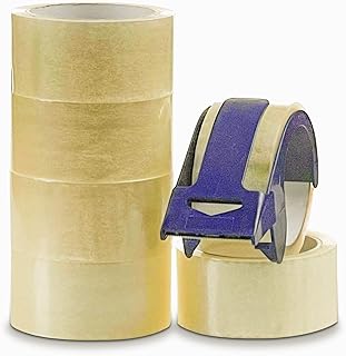 Clear Tape & Dispenser | 6 Rolls 48mm x 50m Clear Parcel Tape Heavy Duty | Transparent Tape for Packing Boxes & Parcels, Moving House | Packaging Tape with Dispenser by Crimson Starfish