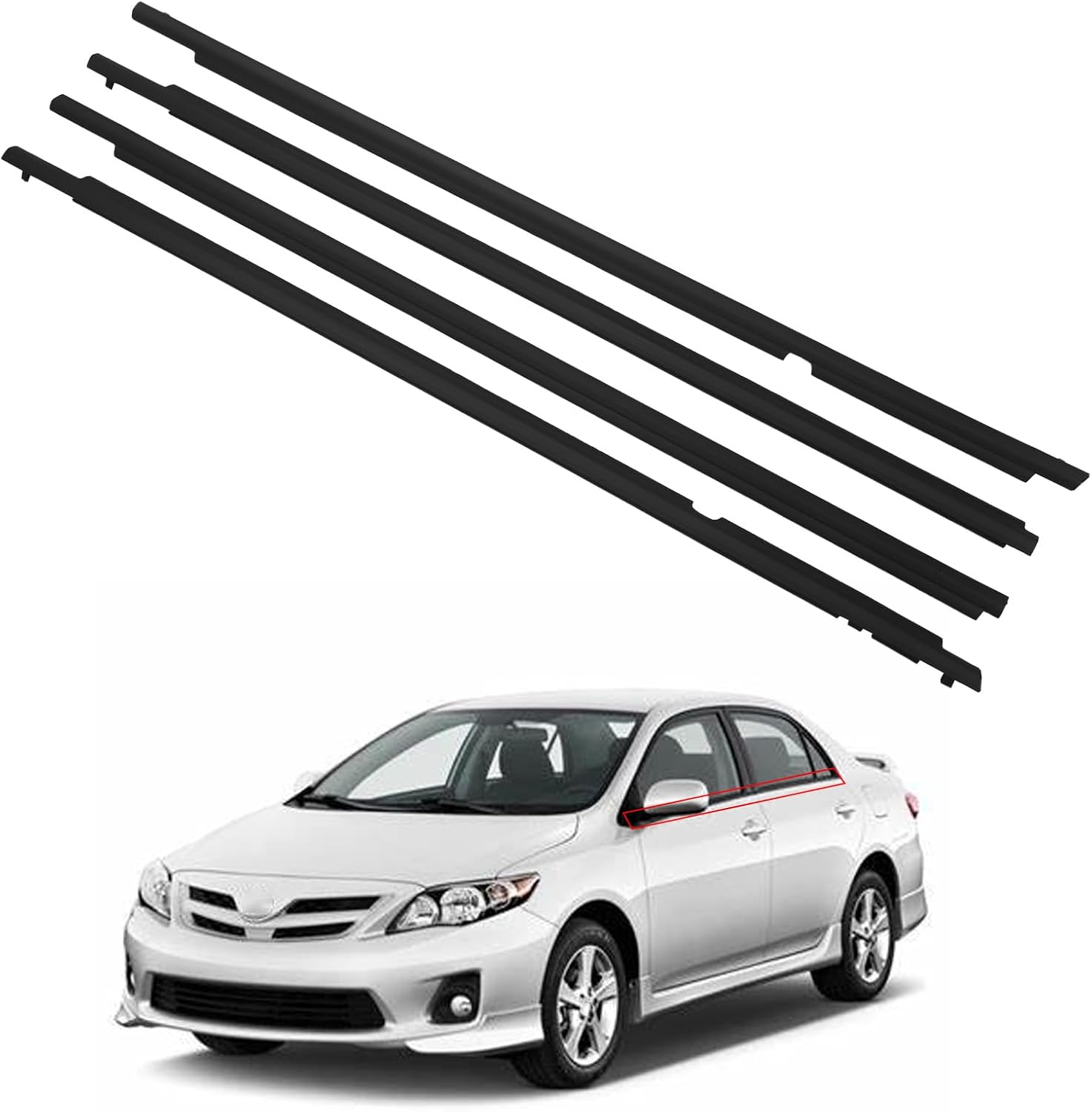 ZONFANT 4 Pcs Black Car Outer Door Window Moulding Trim Weatherstrip Seal Belt Compatible with 2009-2013 Toyota Corolla, Replace#75710-02210 75720-02210 75730-02190 75740-02190
