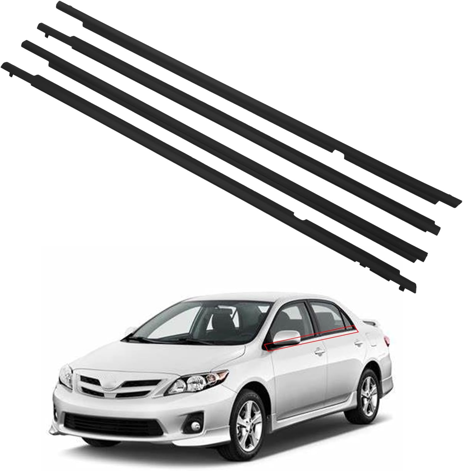 ZONFANT 4 Pcs Black Car Outer Door Window Moulding Trim Weatherstrip Seal Belt Compatible with 2009-2013 Corolla, Replace#75710-02210 75720-02210 75730-02190 75740-02190