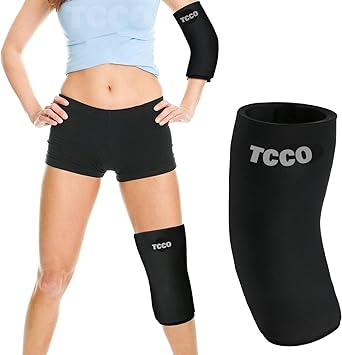 TCCO ENTERPRISE Elbow & Knee Ice Pack for Injuries Compression Sleeve, Reusable Gel Cold Pack for Knee, Elbow, Ankle, Calf - Flexible Cold Wrap Recovery for Meniscus, ACL, MCL, Pain Relief (M) Black - image, photos