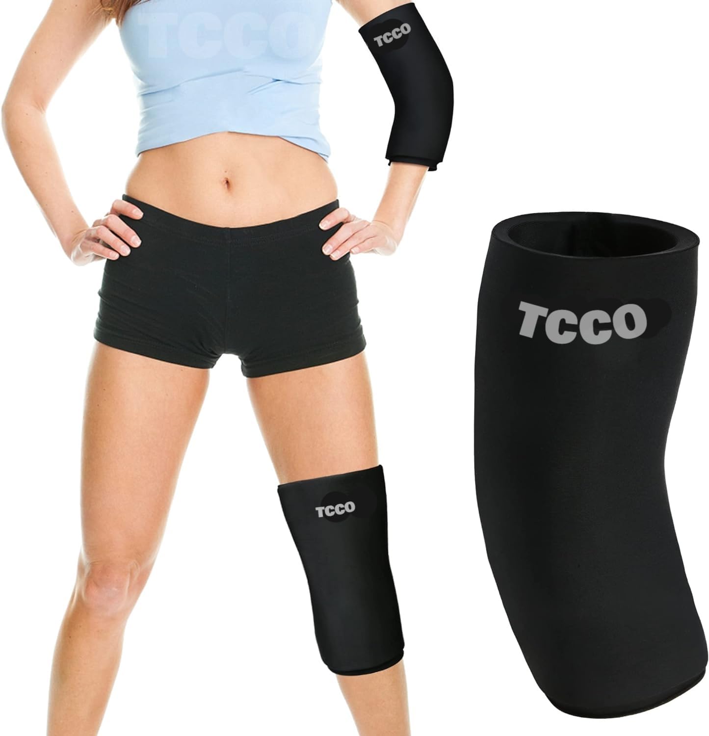 TCCO ENTERPRISE Elbow & Knee Ice Pack for Injuries Compression Sleeve, Reusable Gel Cold Pack for Knee, Elbow, Ankle, Calf - Flexible Cold Wrap Recovery for Meniscus, ACL, MCL, Pain Relief (M) Black